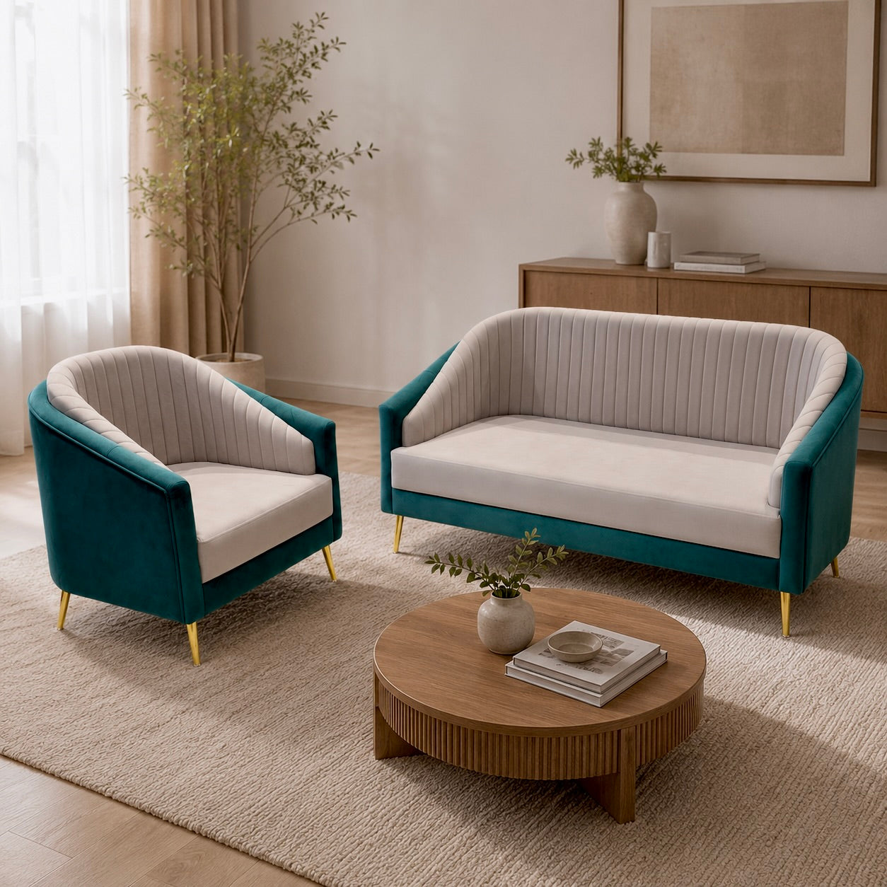 DUAL TEMPLATE 3+1+1| WHITE AND GREEN -ACACIA WOOD WITH FABRIC