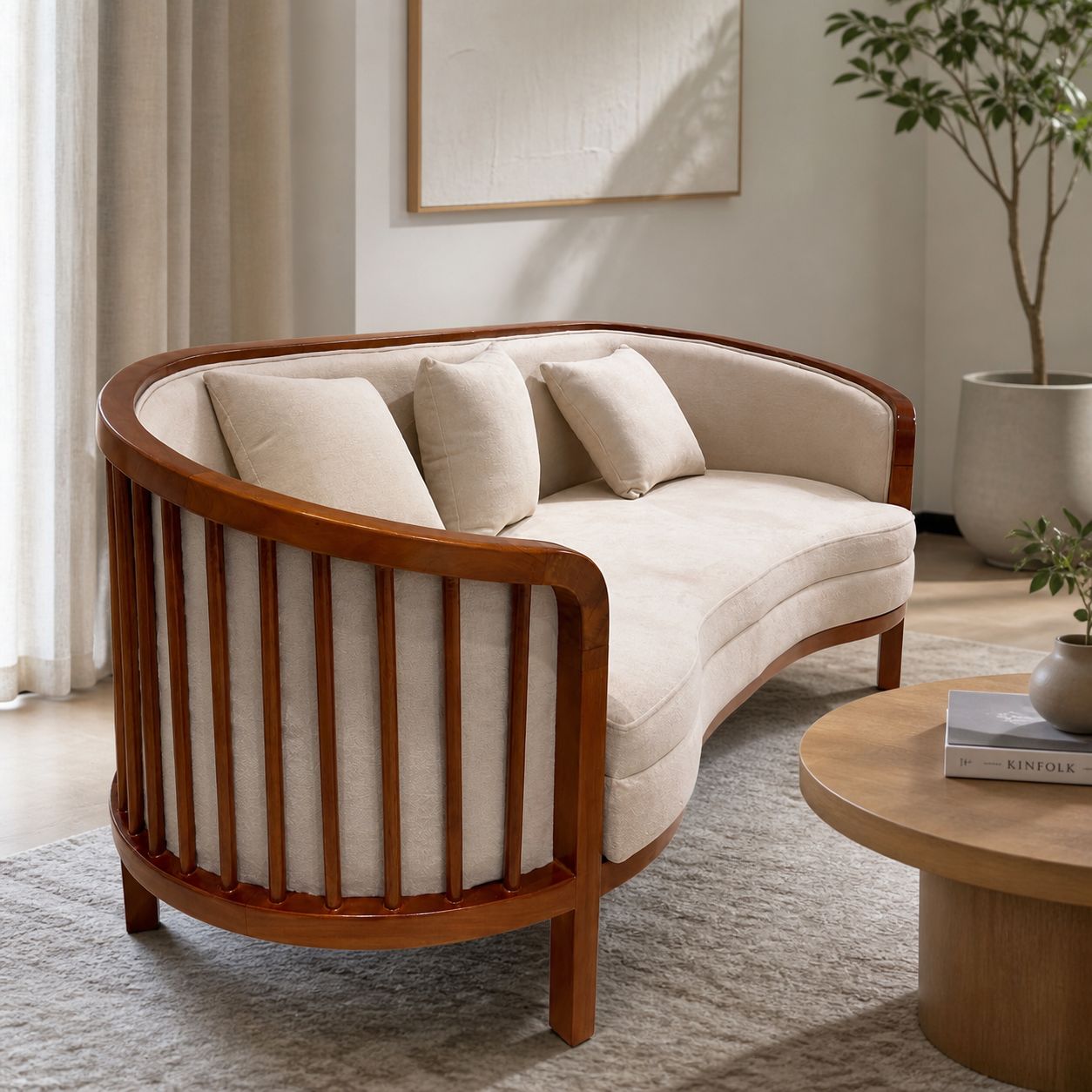 Livora Sofa Set | Solid Wood & Fabric | Cream