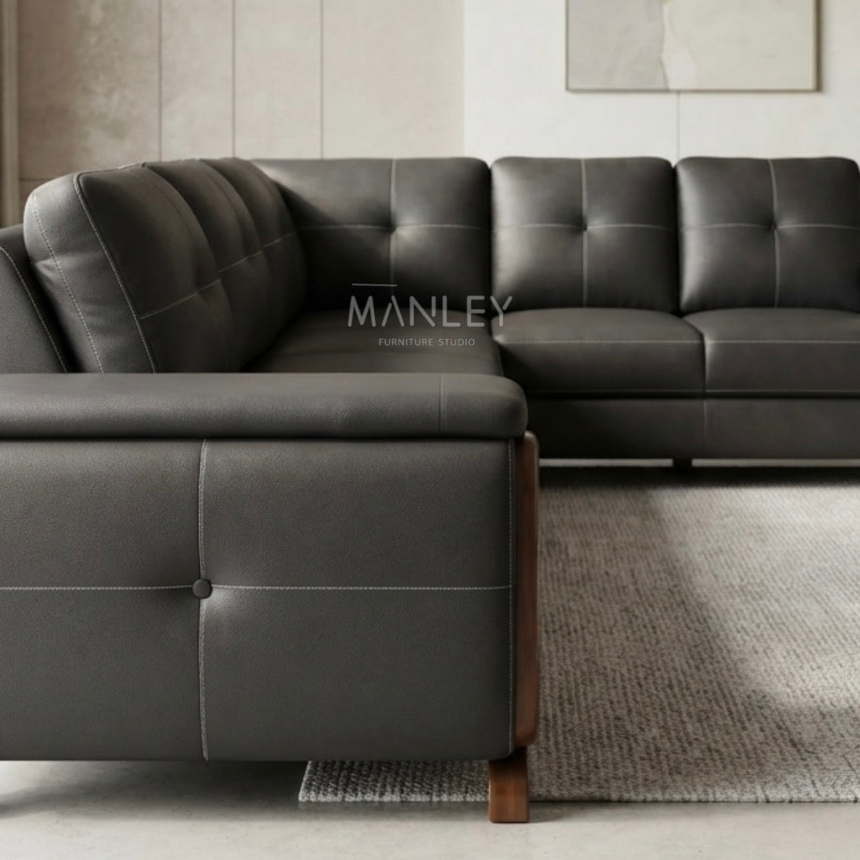 LANEAR CORNER SOFA SET | MAHOGANY WOOD & SUEDE FABRIC UPHOLSTERY