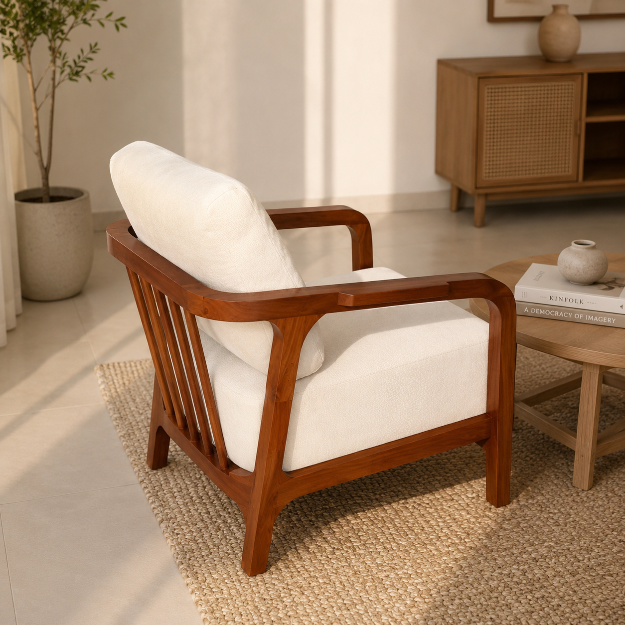 Riyon Solid Wood Sofa Set – Off White | Premium Living Room Furniture