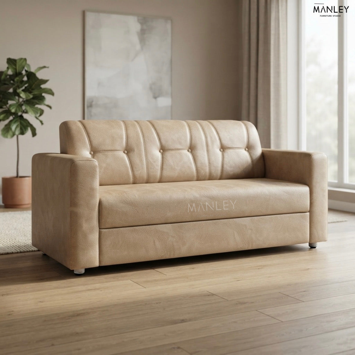BLISS SINGLE SOFA | ACACIA WOOD & SUEDE FABRIC UPHOLSTERY | BEIGE