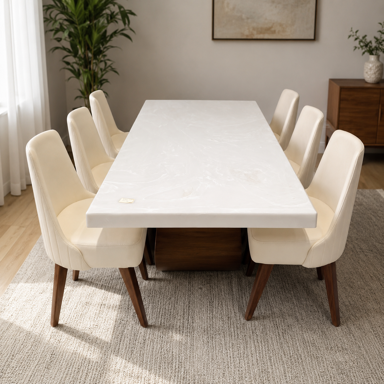 Integer Dining Set – Onyx Stone Top | Treated Mahogany | 6-Seater | 10-Year Warranty