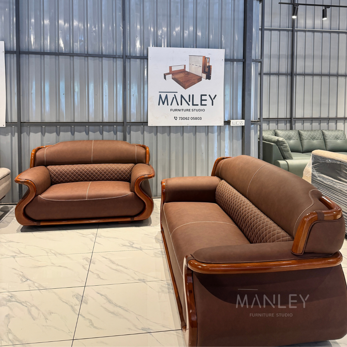 LUXE ONE 3+2 SOFA SET | TREATED MAHOGANY WOOD & ART LEATHER