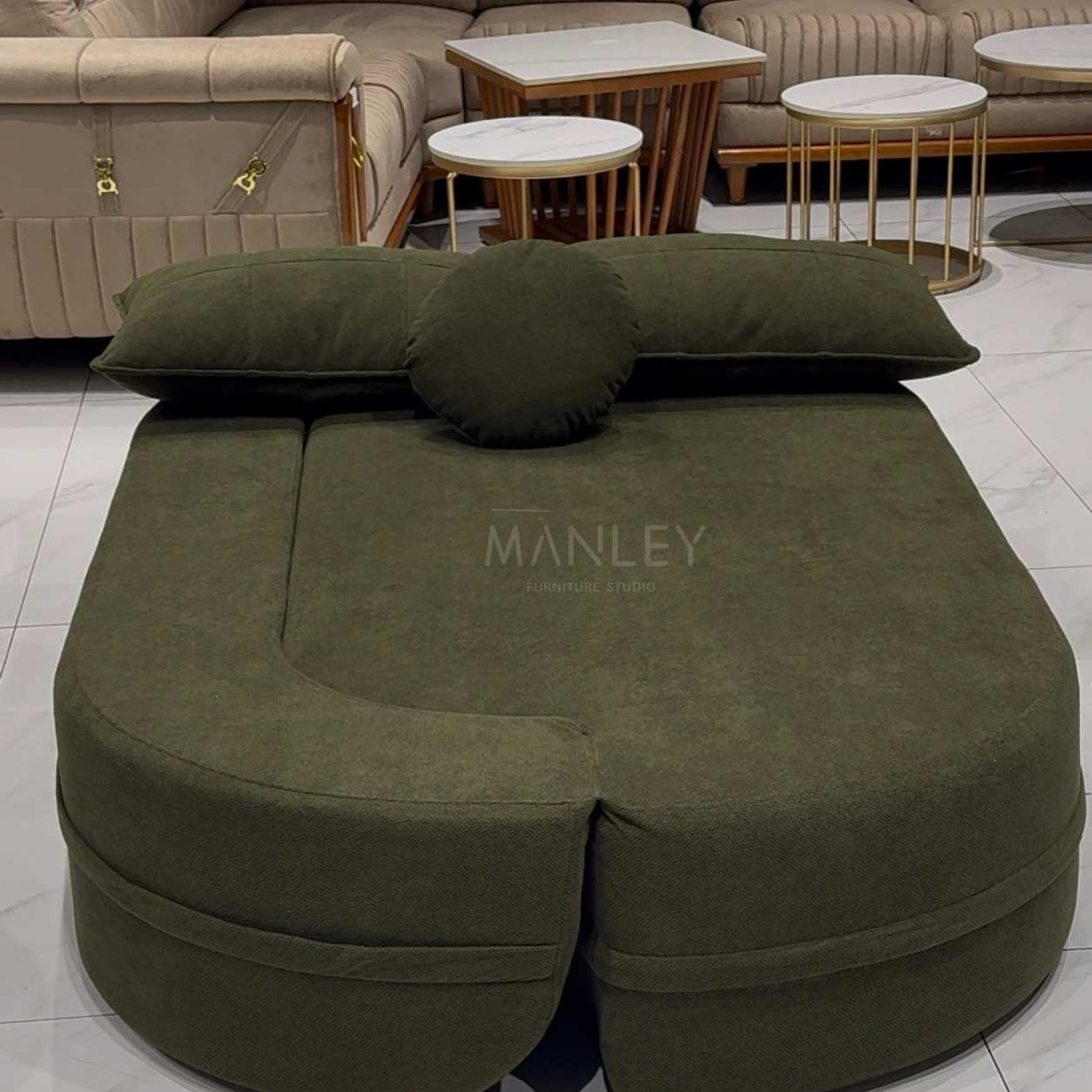 PLUSH SOFA CUM BED | JUTE FABRIC | GREEN COLOUR
