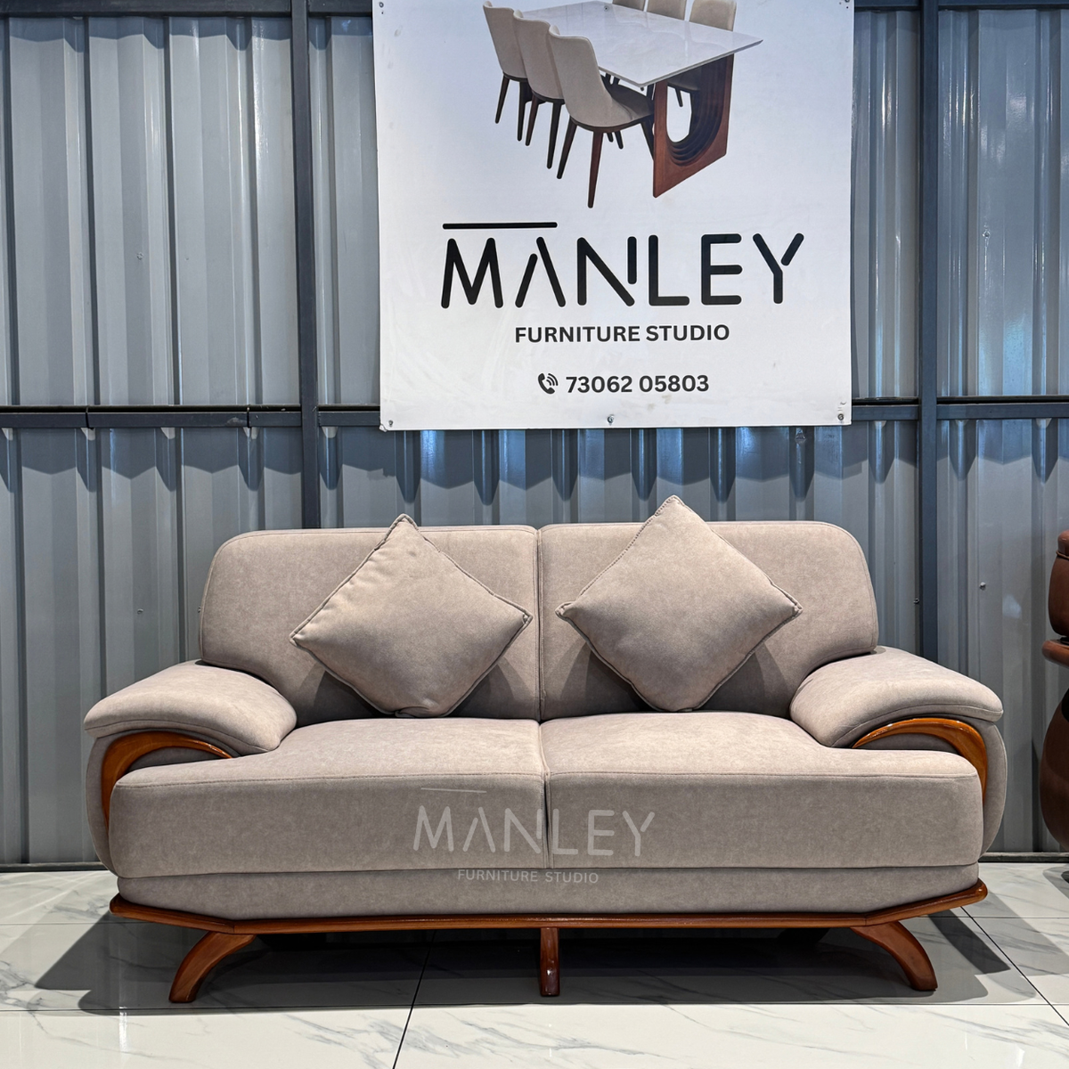 WINDSOR 3+2 SOFA SET | TREATED MAHOGANY WOOD & SUEDE FABRIC