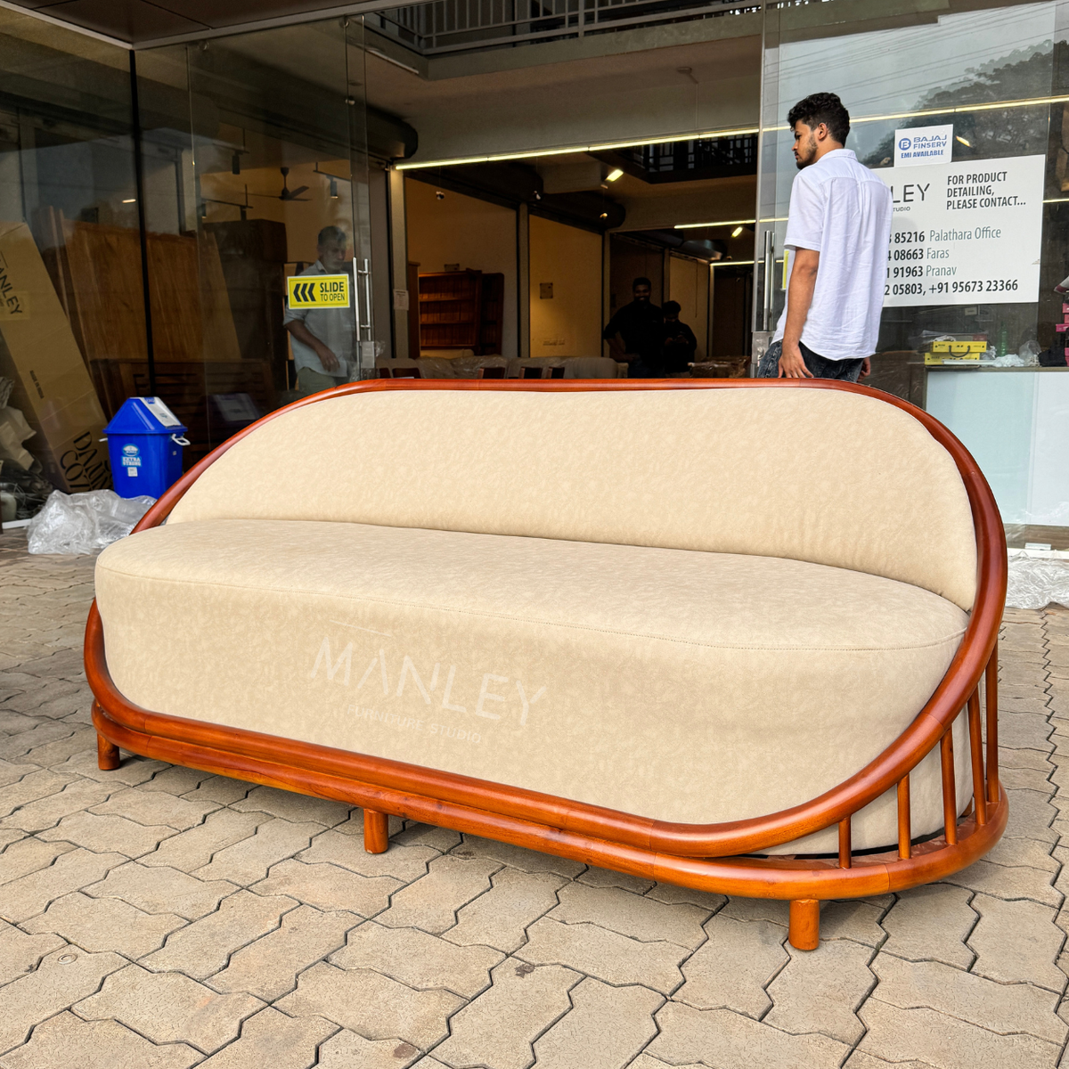 MONACO 3-SEATER SOFA SET | MAHOGANY WOOD & SUEDE FABRIC UPHOLSTERY