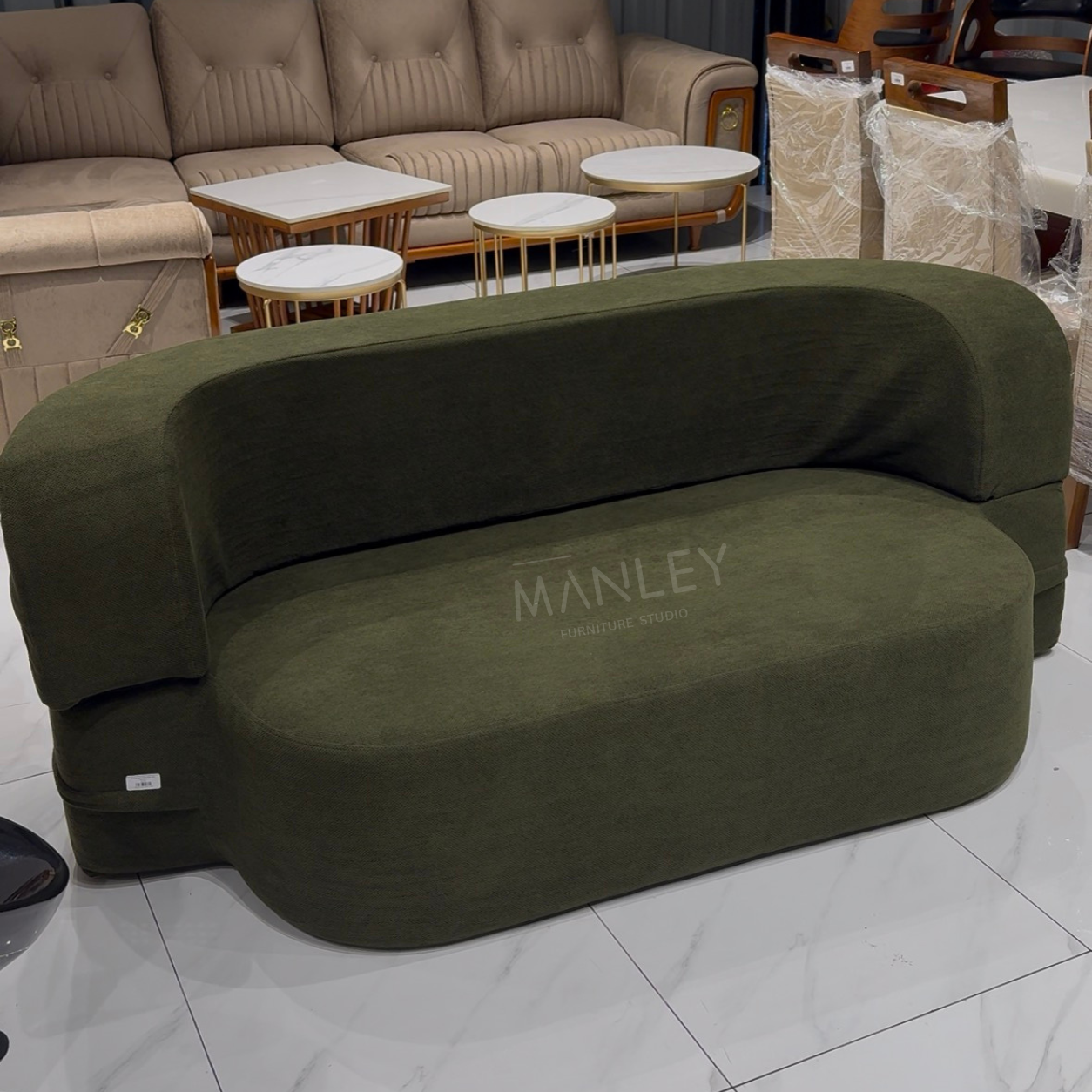 PLUSH SOFA CUM BED | JUTE FABRIC | GREEN COLOUR