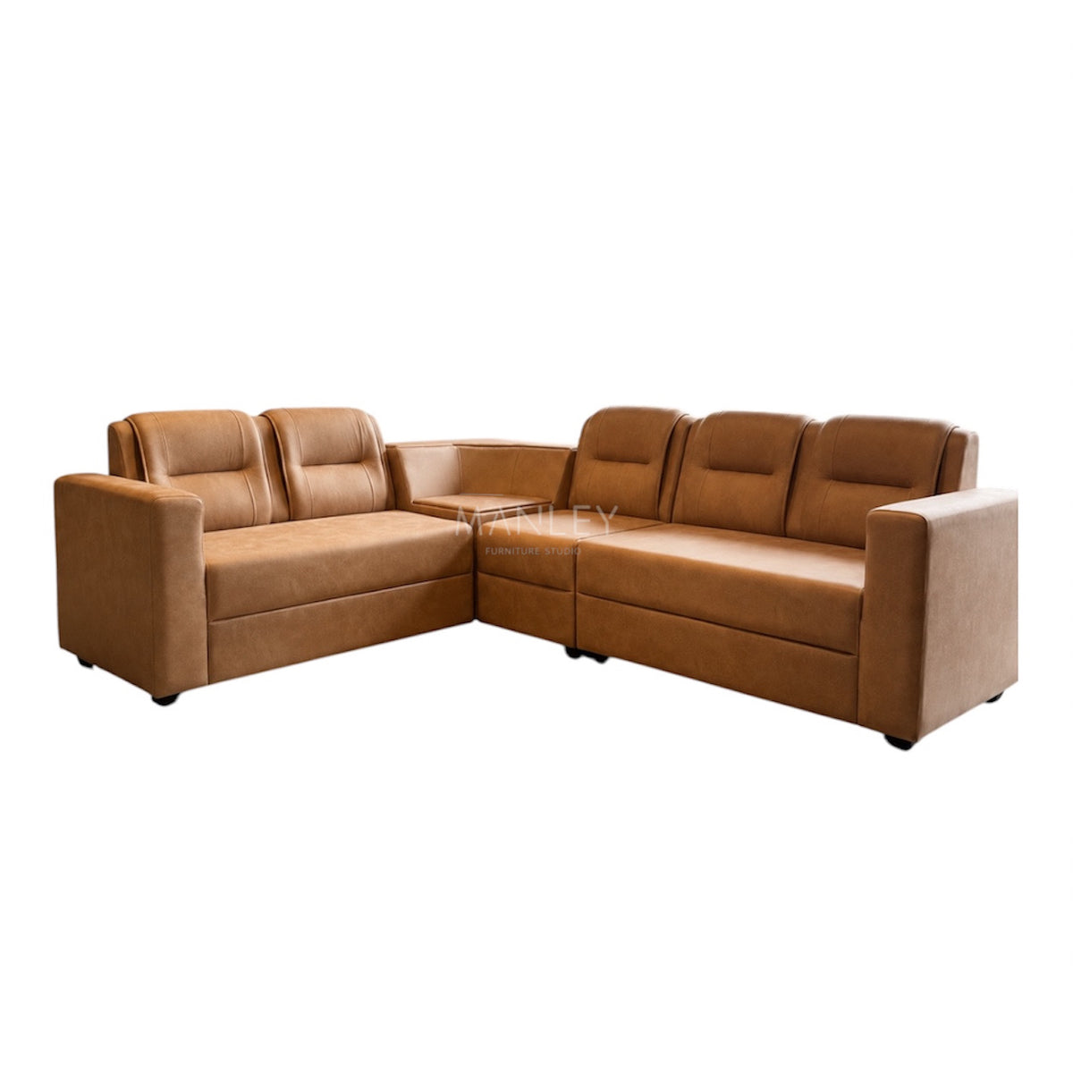 MILAN CORNER SOFA SET | ACACIA WOOD & SUEDE FABRIC UPHOLSTERY | BEIGE