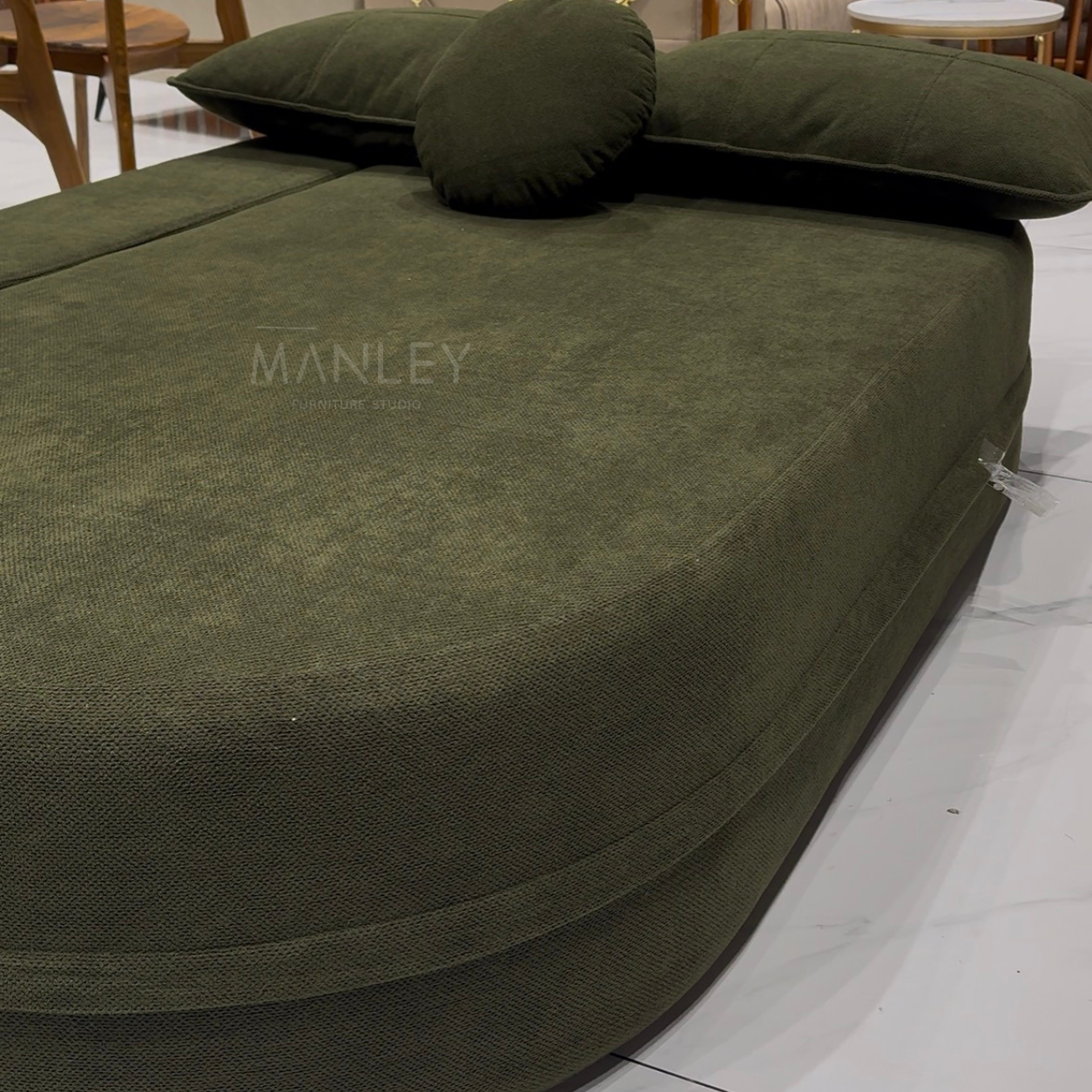 PLUSH SOFA CUM BED | JUTE FABRIC | GREEN COLOUR