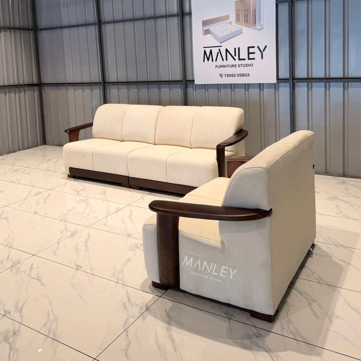 REGENT 4+2 SOFA SET | TREATED MAHOGANY WOOD & SUEDE FABRIC