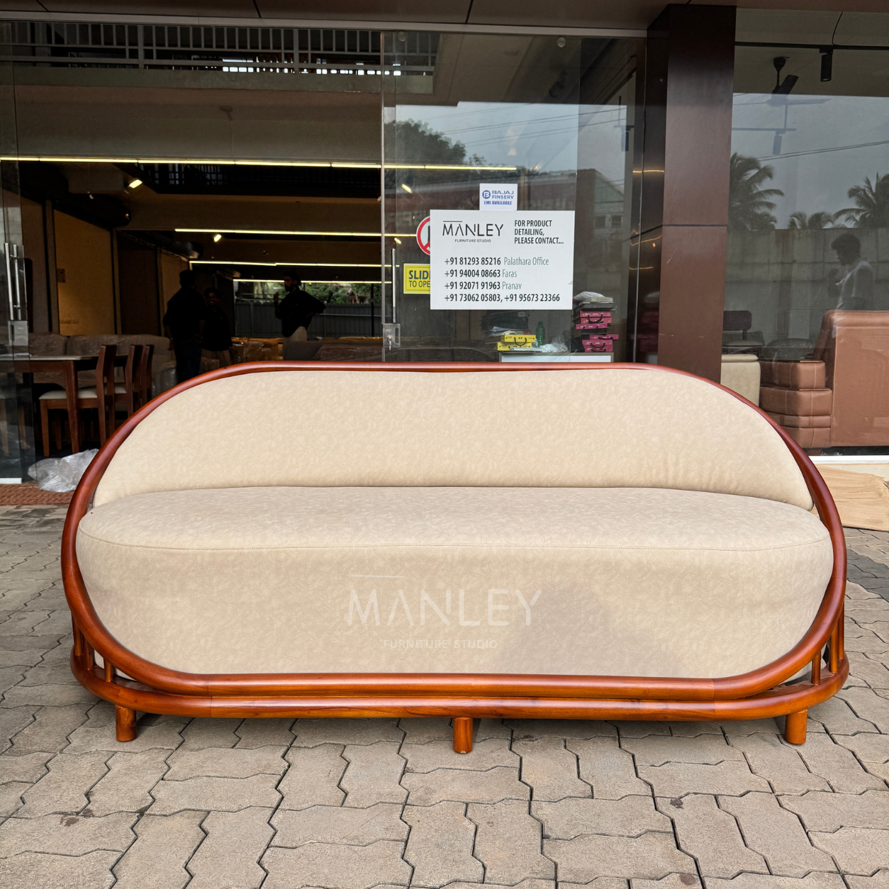 POSHEN 3+2+1+1 SOFA SET | MAHOGANY WOOD & SUEDE FABRIC UPHOLSTERY