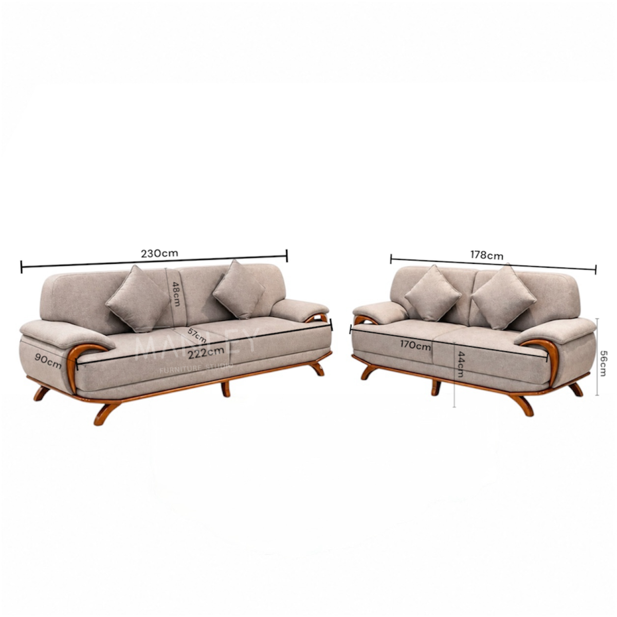 WINDSOR 3+2 SOFA SET | TREATED MAHOGANY WOOD & SUEDE FABRIC