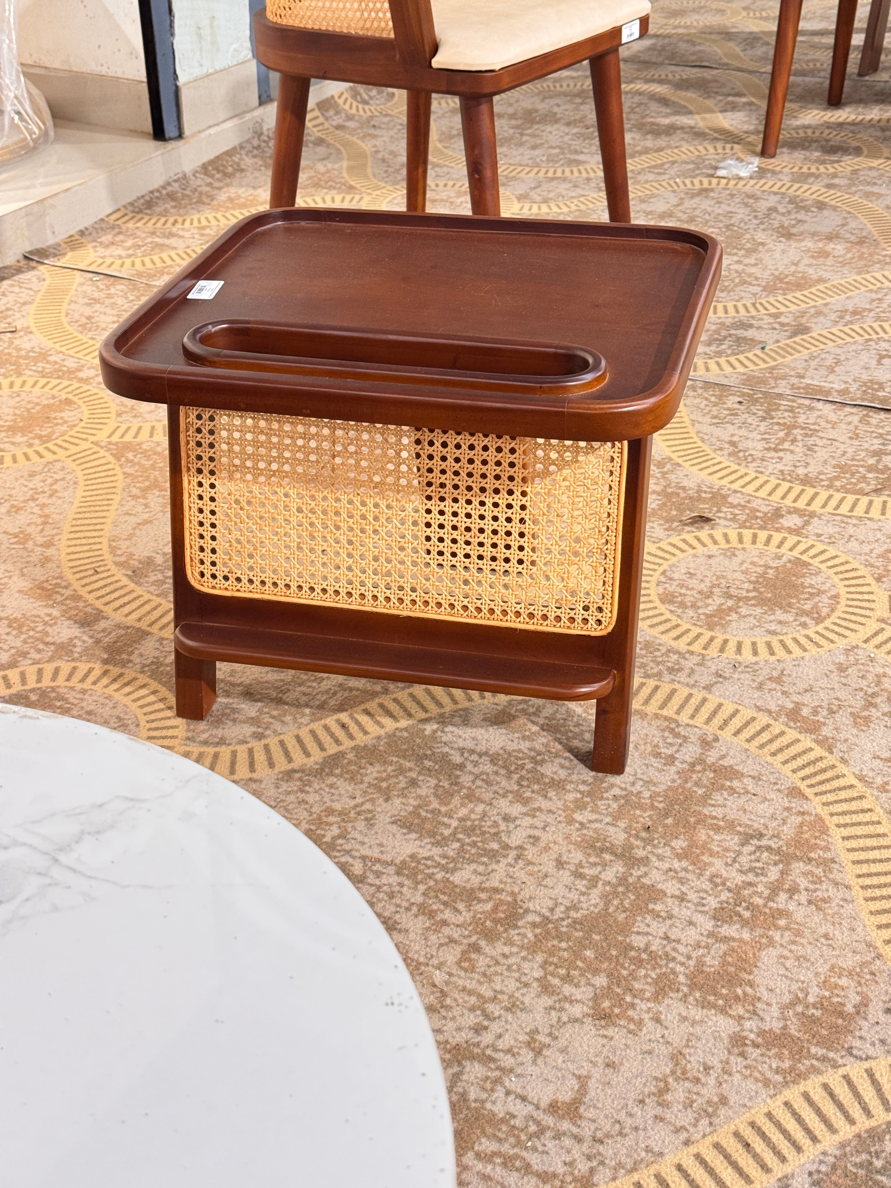 CANE SOFASET 3+1+1  – Treated Mahogany, CREAM COLOUR  Cane & Fabric | SUEDE MATERIAL