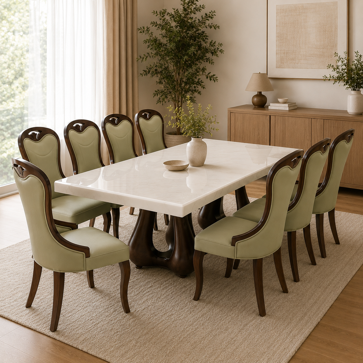 EMPIRE 8-SEATER DINING SET | 7X3.5 FT | MAHOGANY WOOD & ONYX TOP
