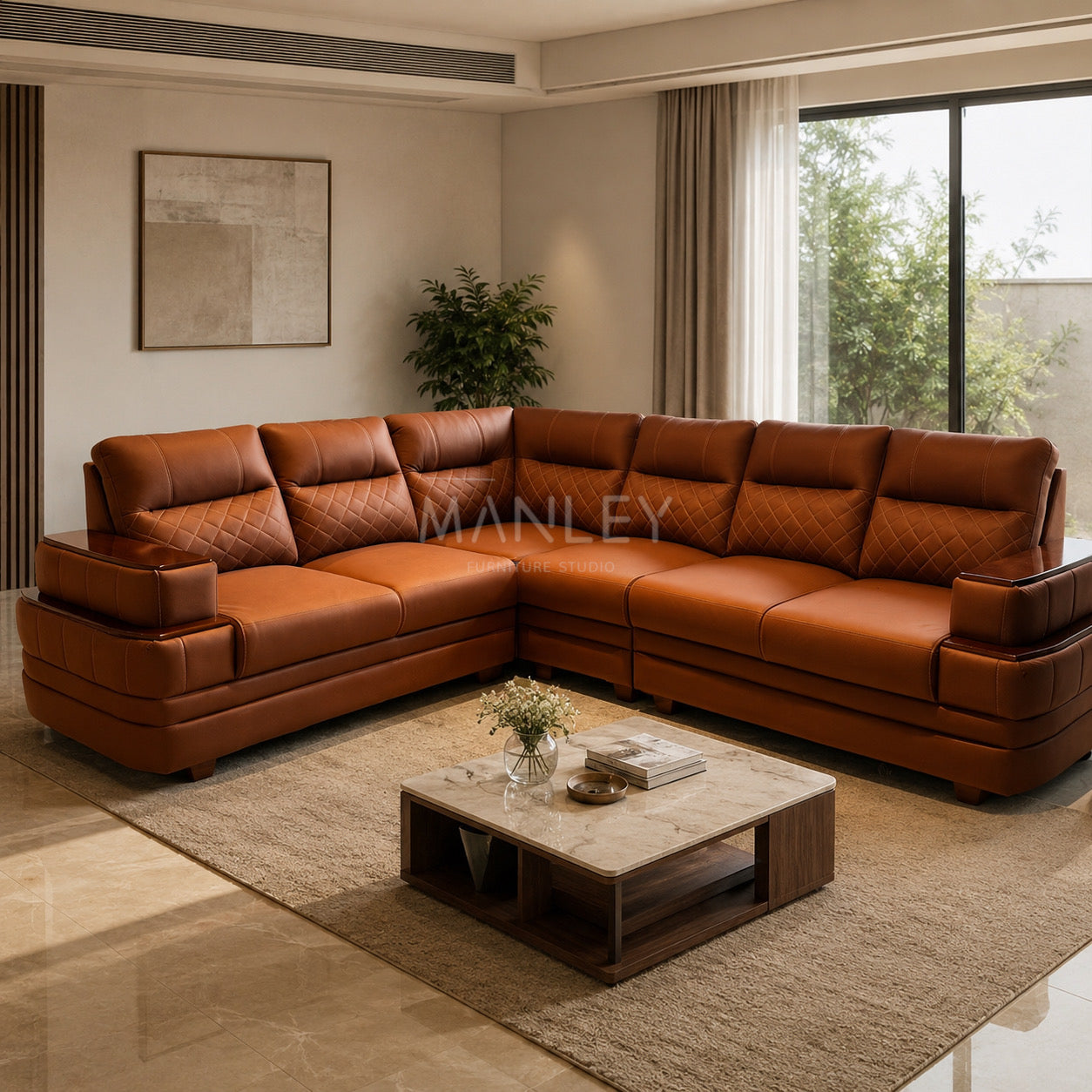 MILAN CORNER SOFASET-TREATED MAHAGONY WOOD-BROWN COLOUR