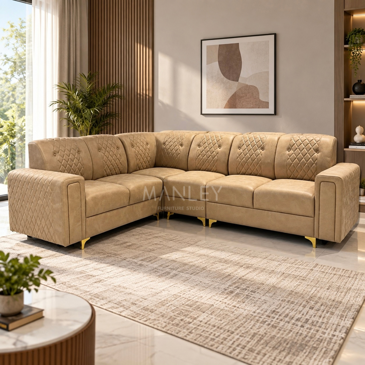 DIAMOND CUT CORNER SOFA SET | SUEDE & REXINE FABRIC
