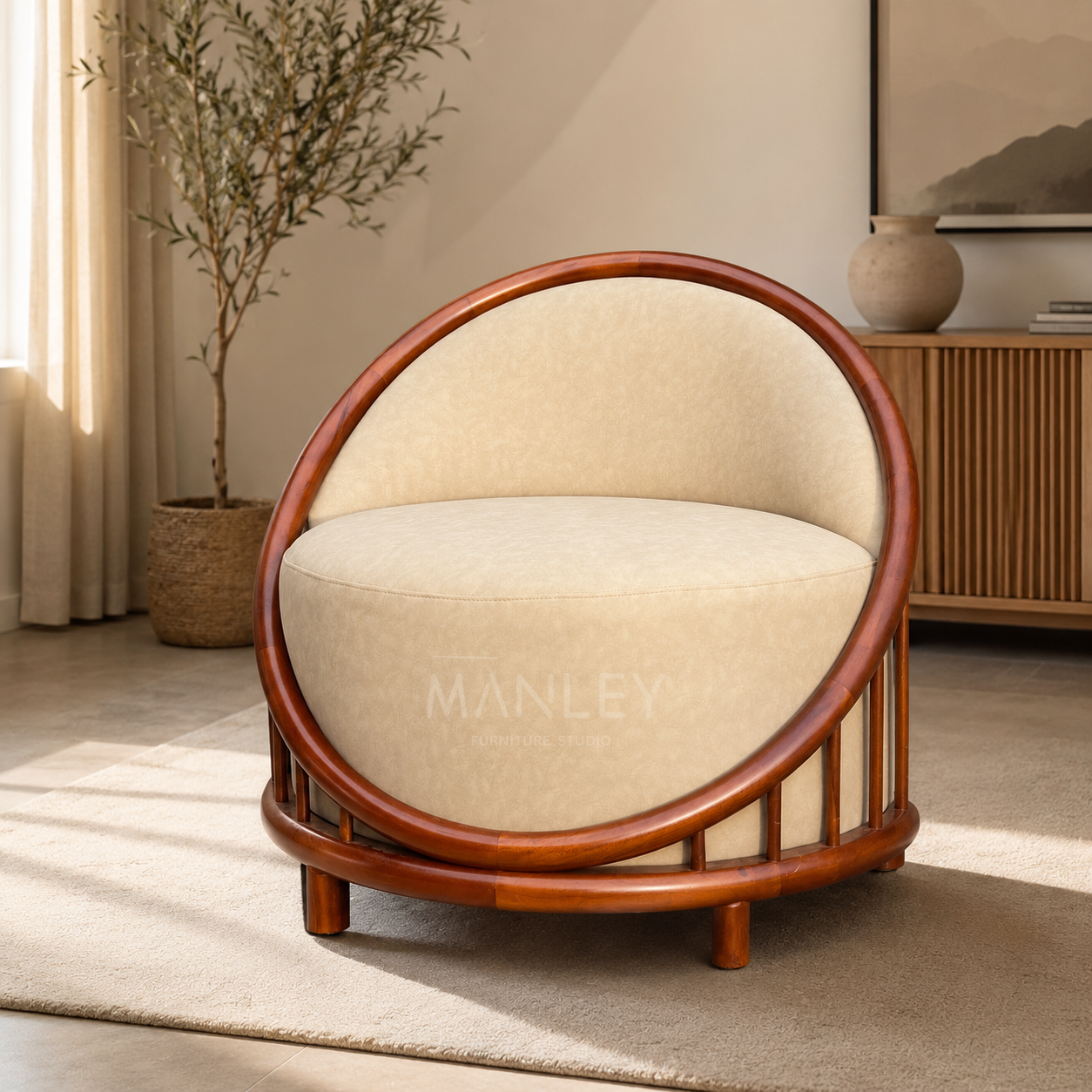 POSHEN 3+2+1+1 SOFA SET | MAHOGANY WOOD & SUEDE FABRIC UPHOLSTERY