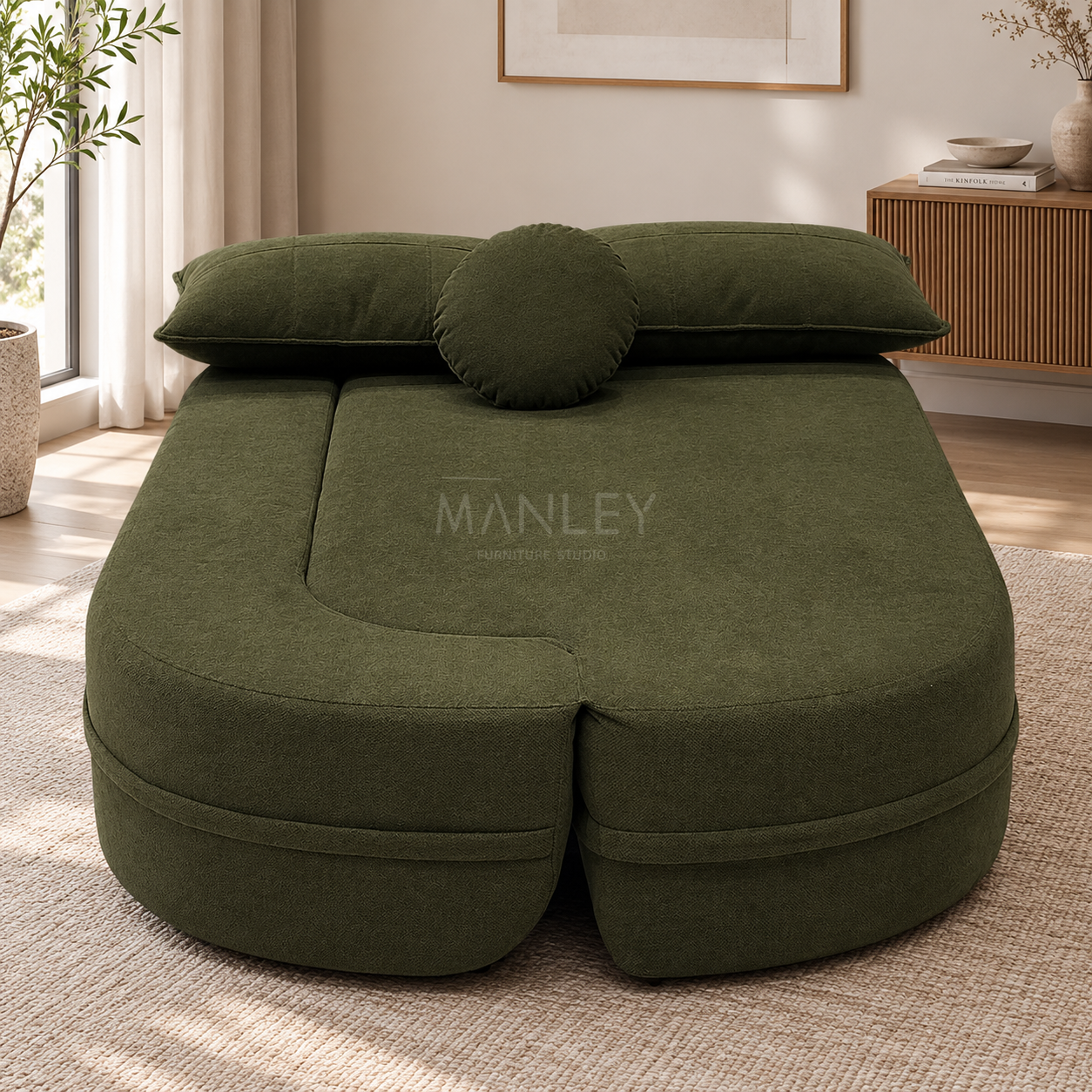 PLUSH SOFA CUM BED | JUTE FABRIC | GREEN COLOUR