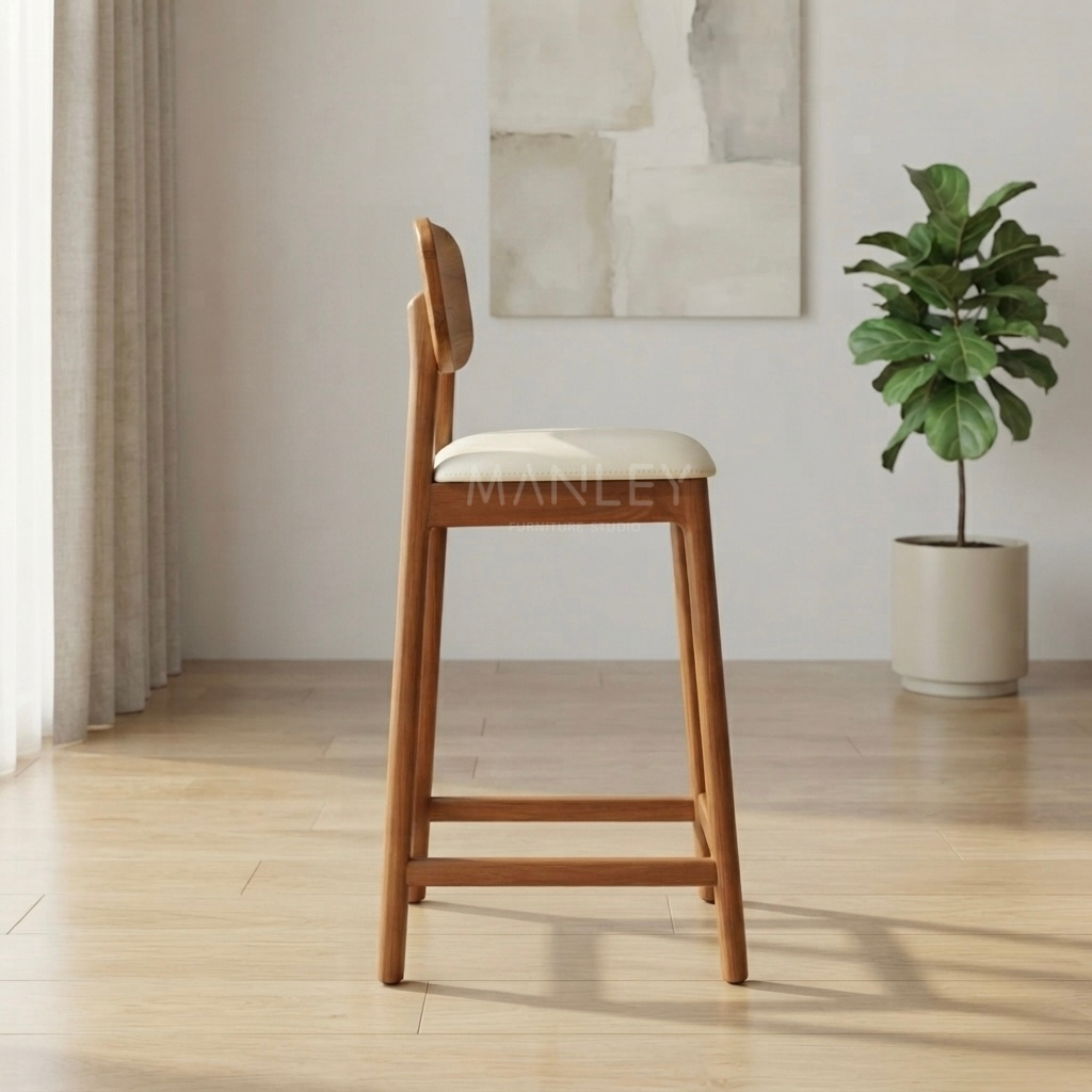 WINDSOR BAR CHAIR | TEAK WOOD & SUEDE FABRIC