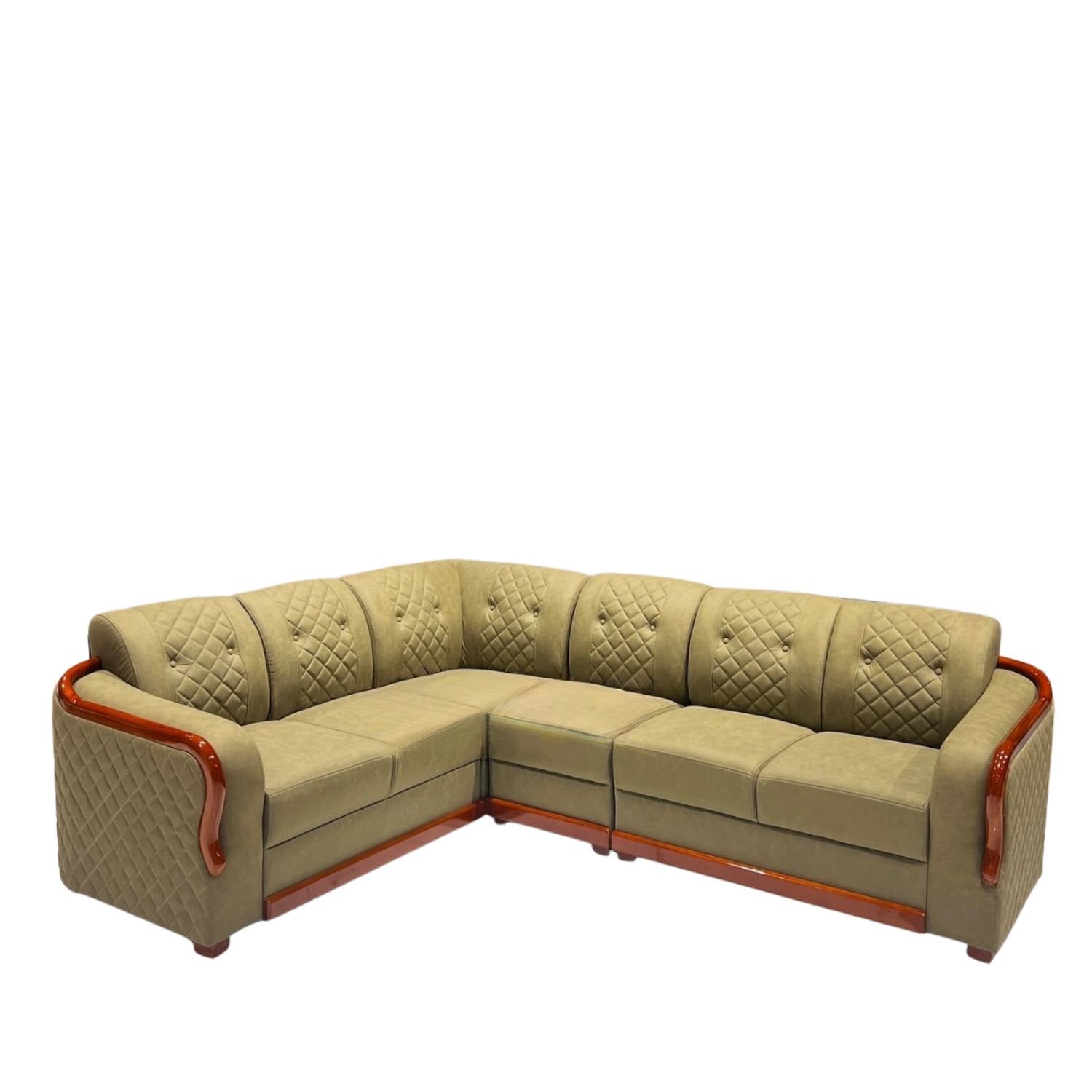 Piping Corner Sofa Set – Suede Fabric | Pocket Spring | Treated Mahogany | Mint Green