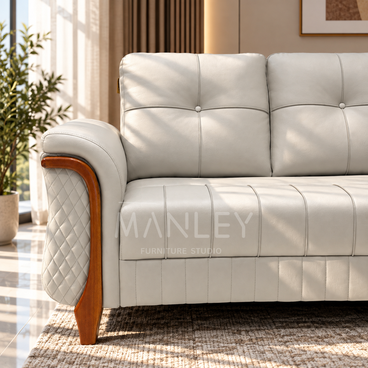 OXFORD CORNER SOFA SET | TREATED MAHOGANY WOOD & SUEDE FABRIC