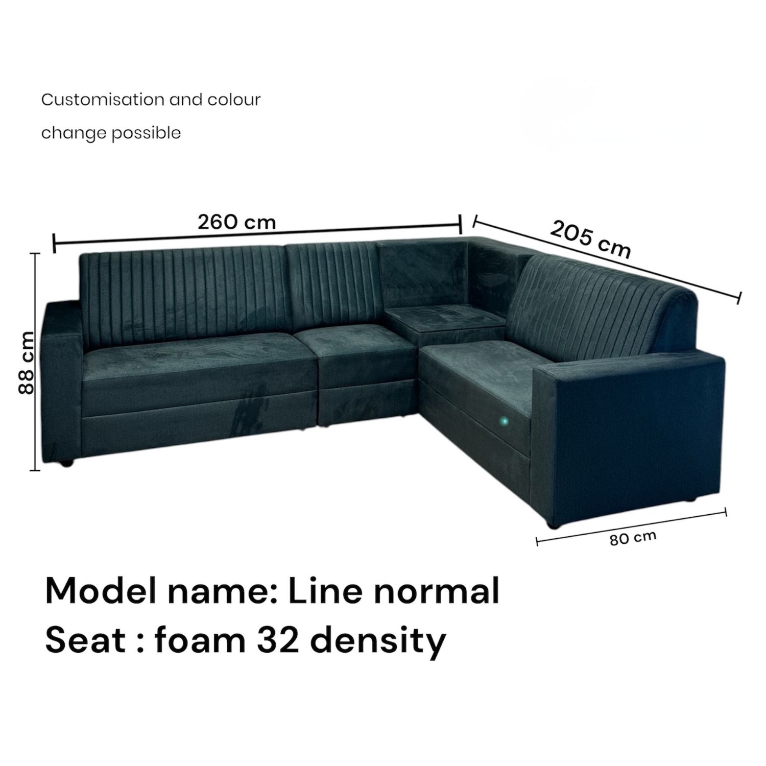 Line Normal 3+2 Corner Sofa – Fabric Green