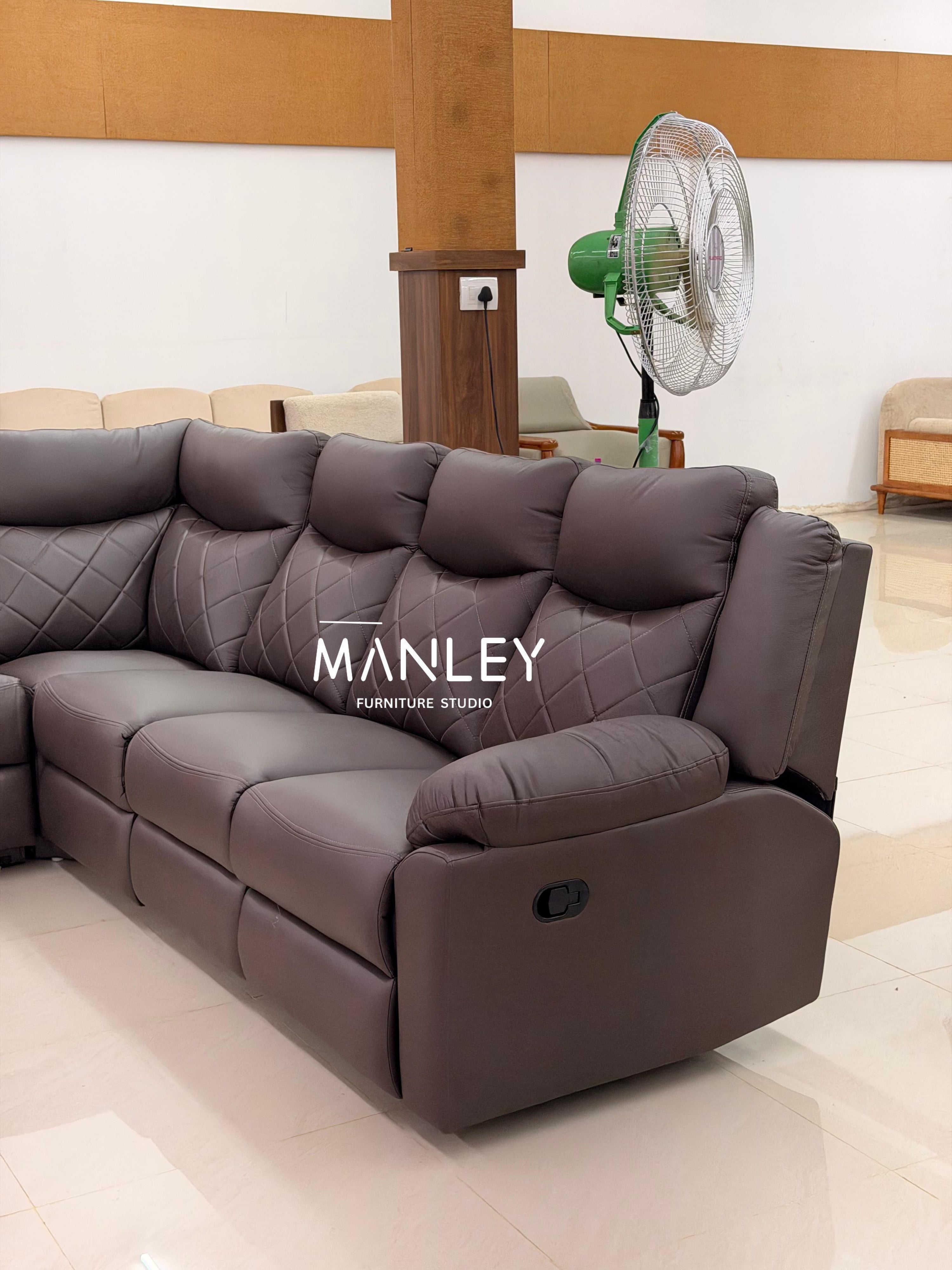 LANER CORNER RECLINER SOFA SET | ART LEATHER UPHOLSTERY | DARK HASH