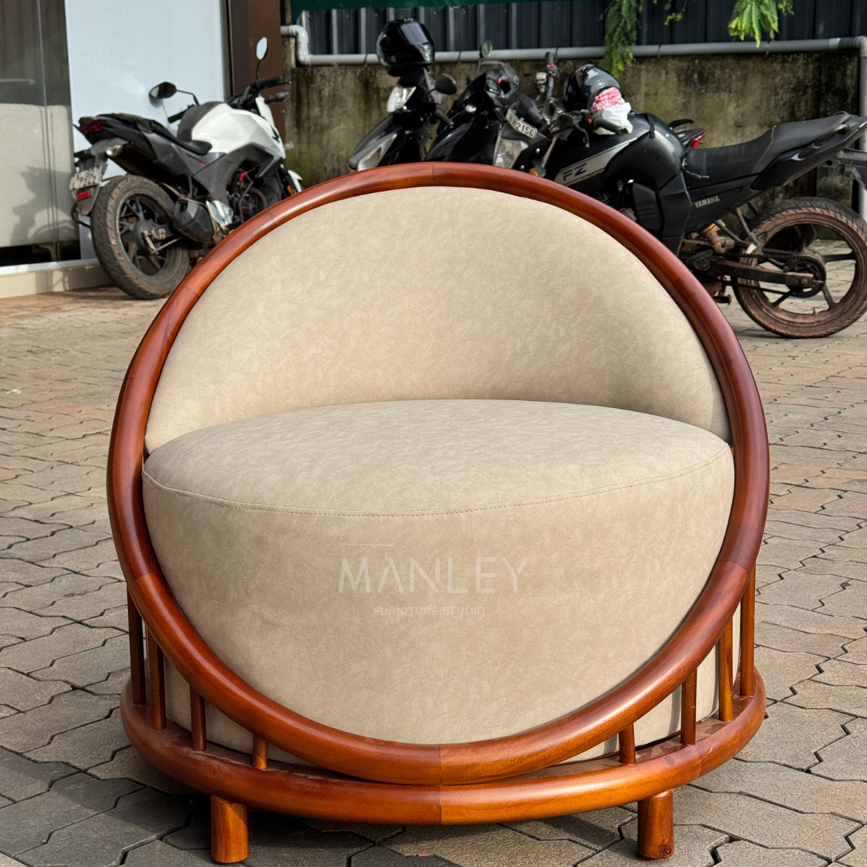 POSHEN 3+2+1+1 SOFA SET | MAHOGANY WOOD & SUEDE FABRIC UPHOLSTERY
