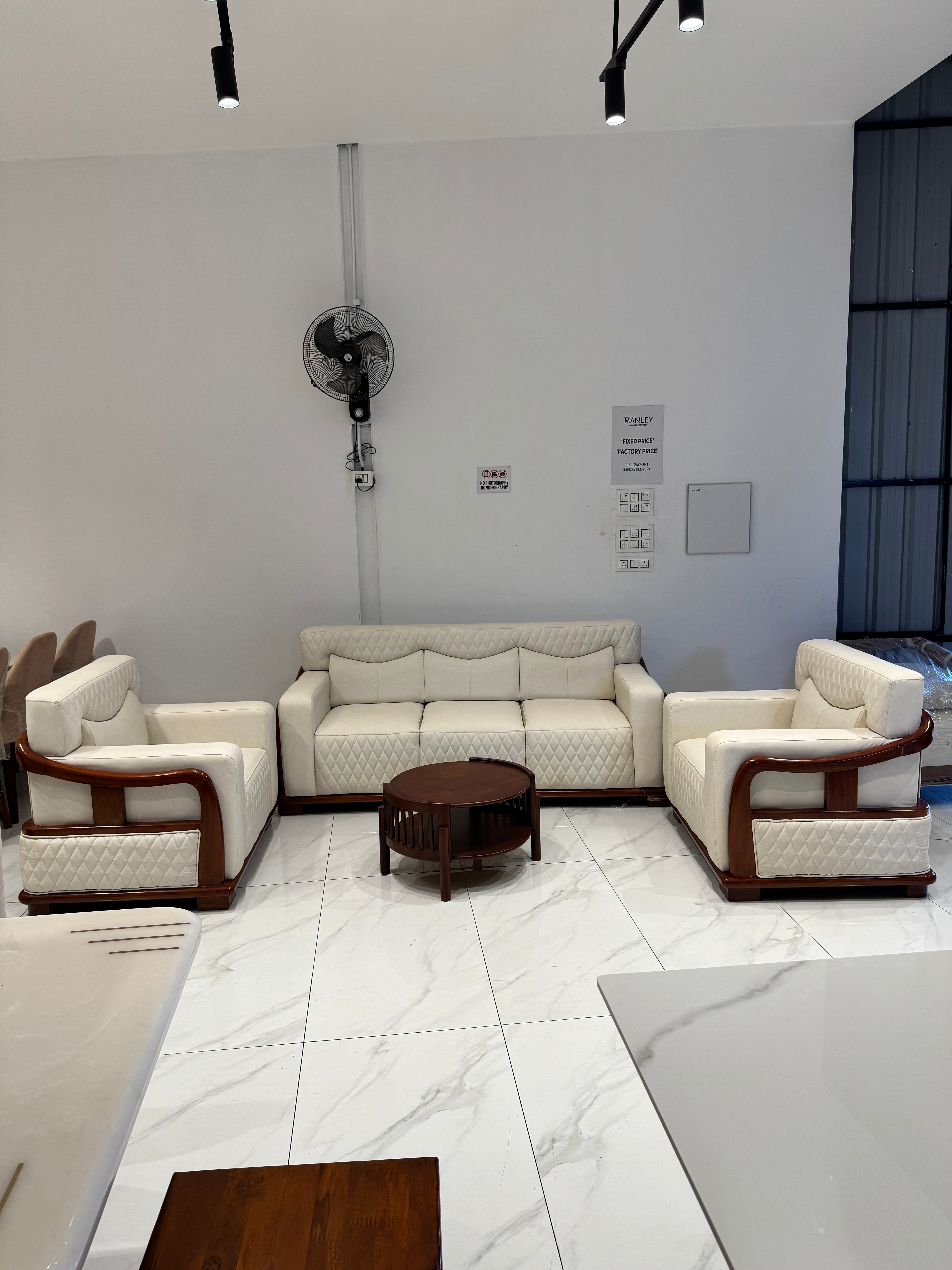 ROYALIST 3+1+1 SOFA SET | FABRIC & MAHOGANY FRAME | OFF WHITE