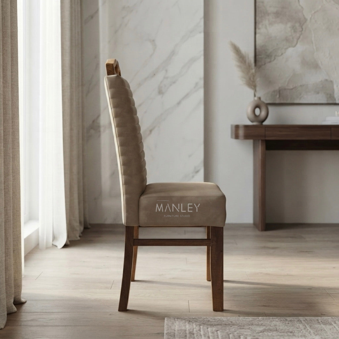 QUILON DINING CHAIR | ACACIA WOOD & REXIN UPHOLSTERY | BEIGE