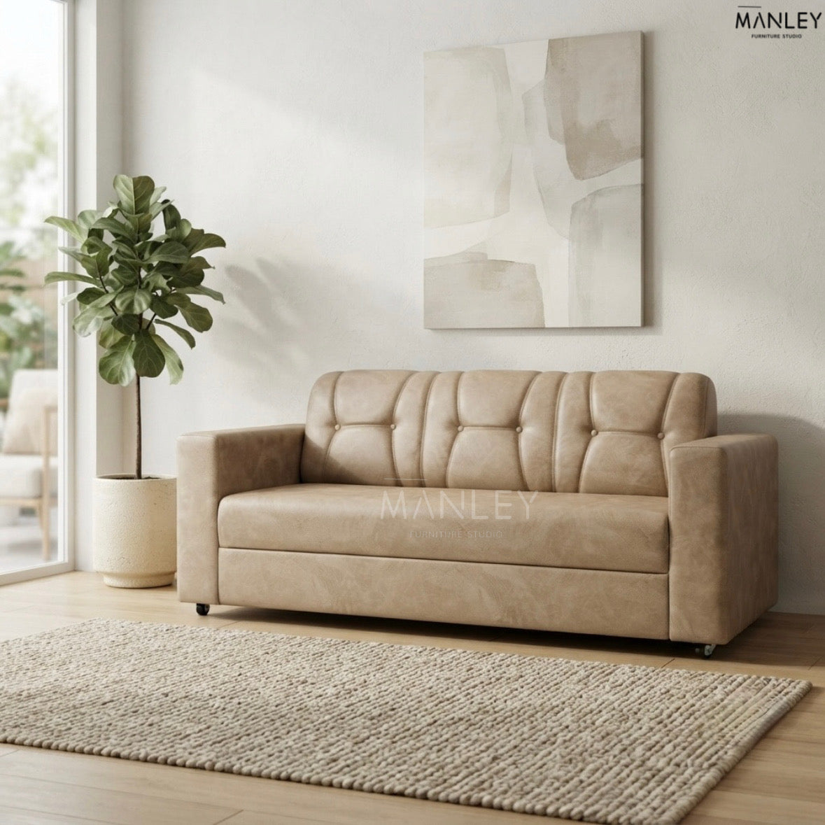 BLISS SINGLE SOFA | ACACIA WOOD & SUEDE FABRIC UPHOLSTERY | BEIGE