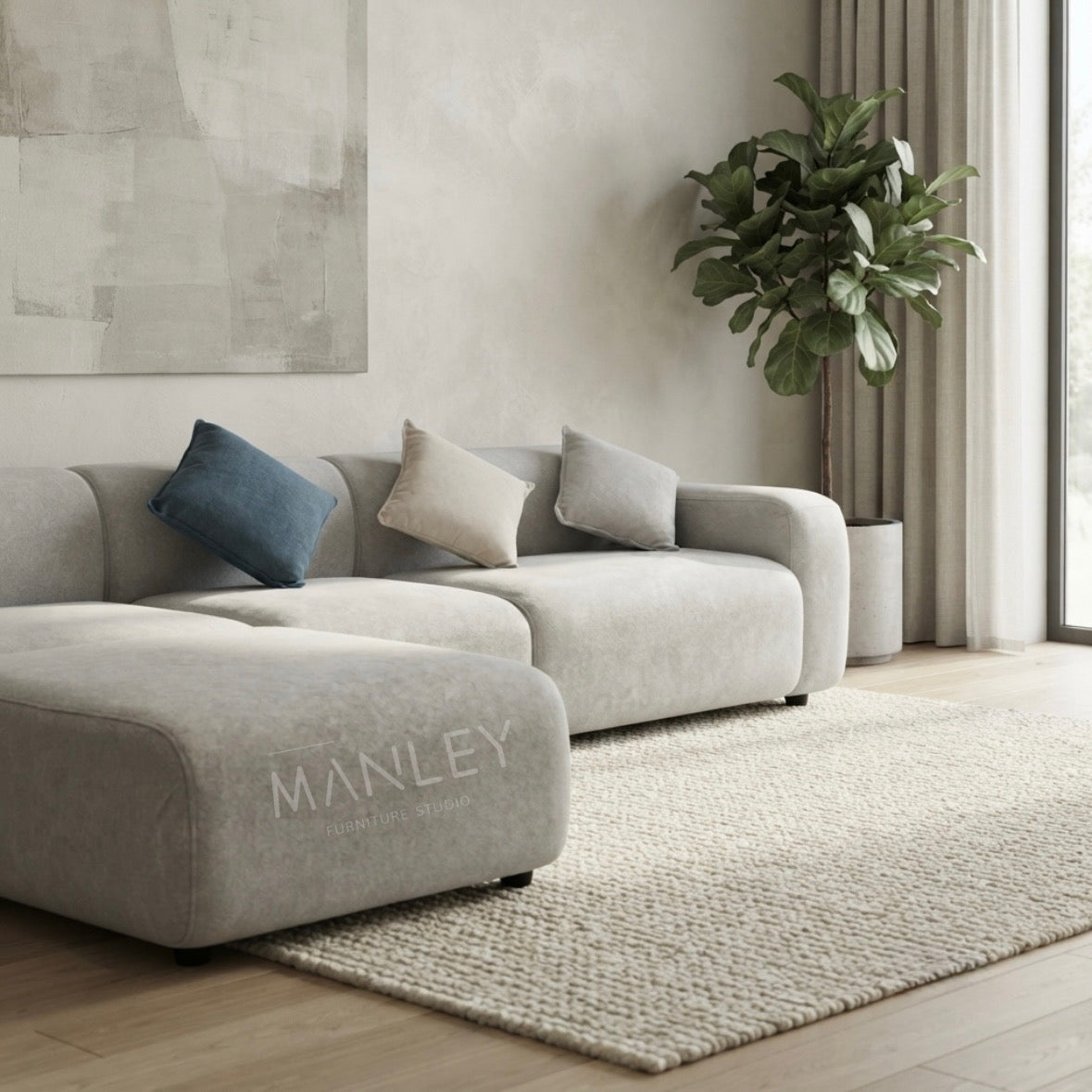 QUILON CORNER SOFA SET | SUEDE FABRIC UPHOLSTERY | OFF WHITE