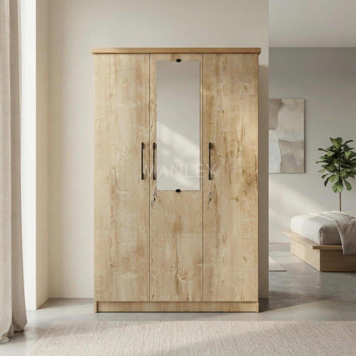 SLON 3-DOOR WARDROBE | PARTICLE BOARD | CREAM COLOUR