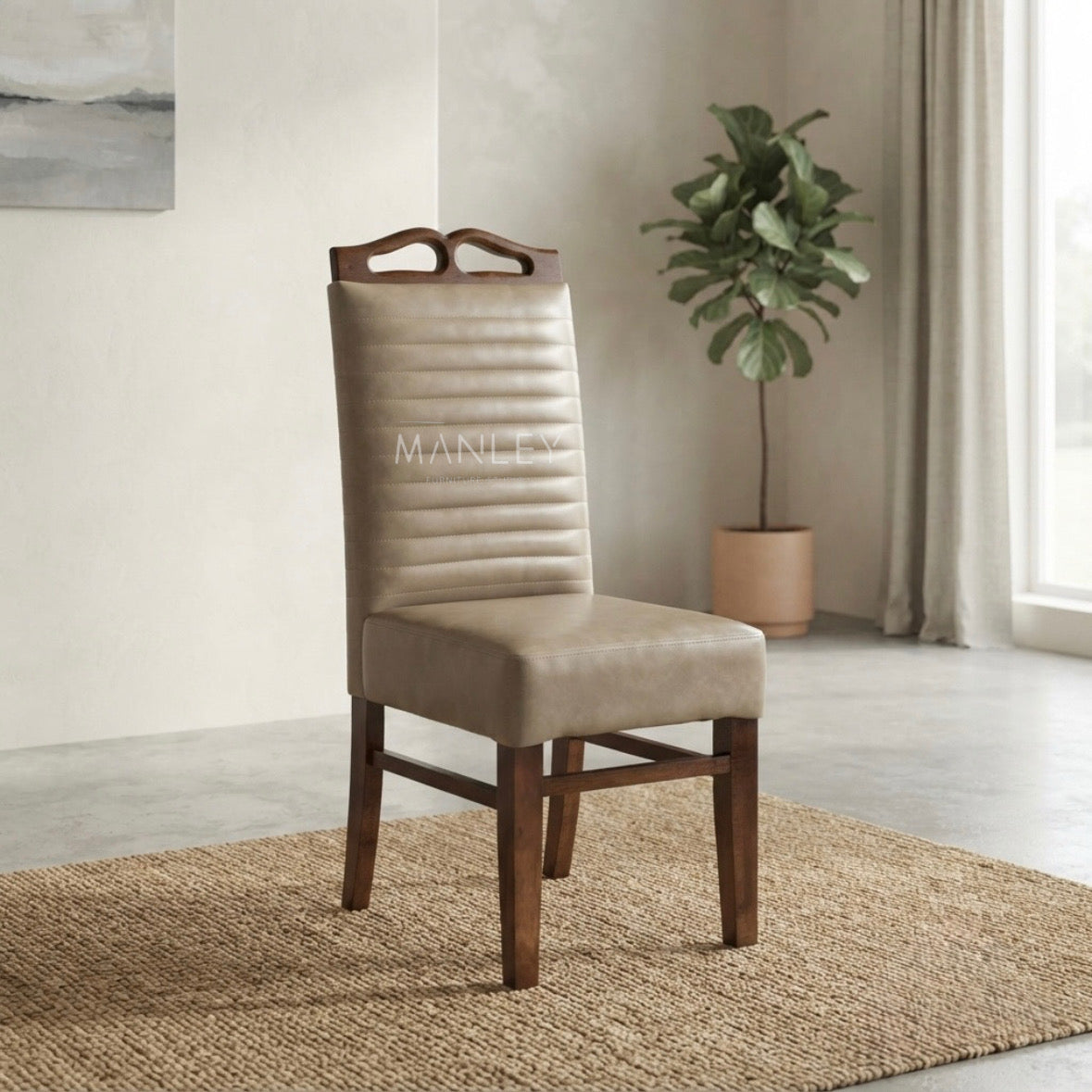 QUILON DINING CHAIR | ACACIA WOOD & REXIN UPHOLSTERY | BEIGE