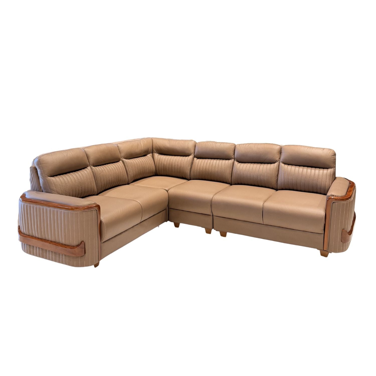 Beige sectional sofa on a white background