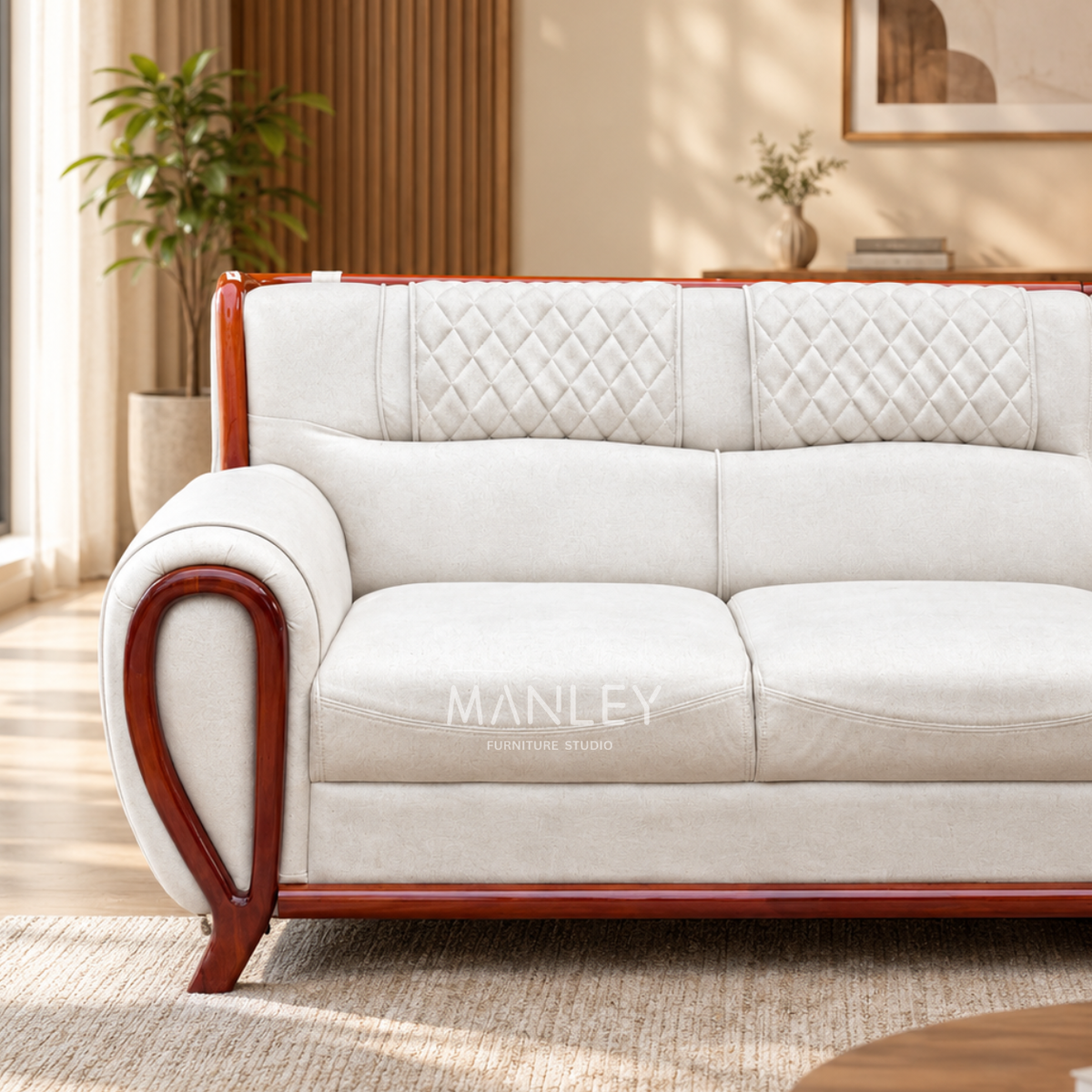 HILON CORNER SOFA SET | TREATED MAHOGANY WOOD & SUEDE FABRIC