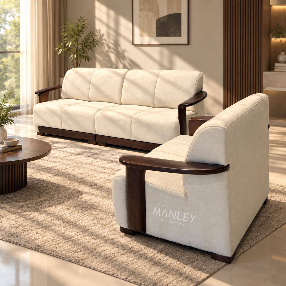 REGENT 4+2 SOFA SET | TREATED MAHOGANY WOOD & SUEDE FABRIC