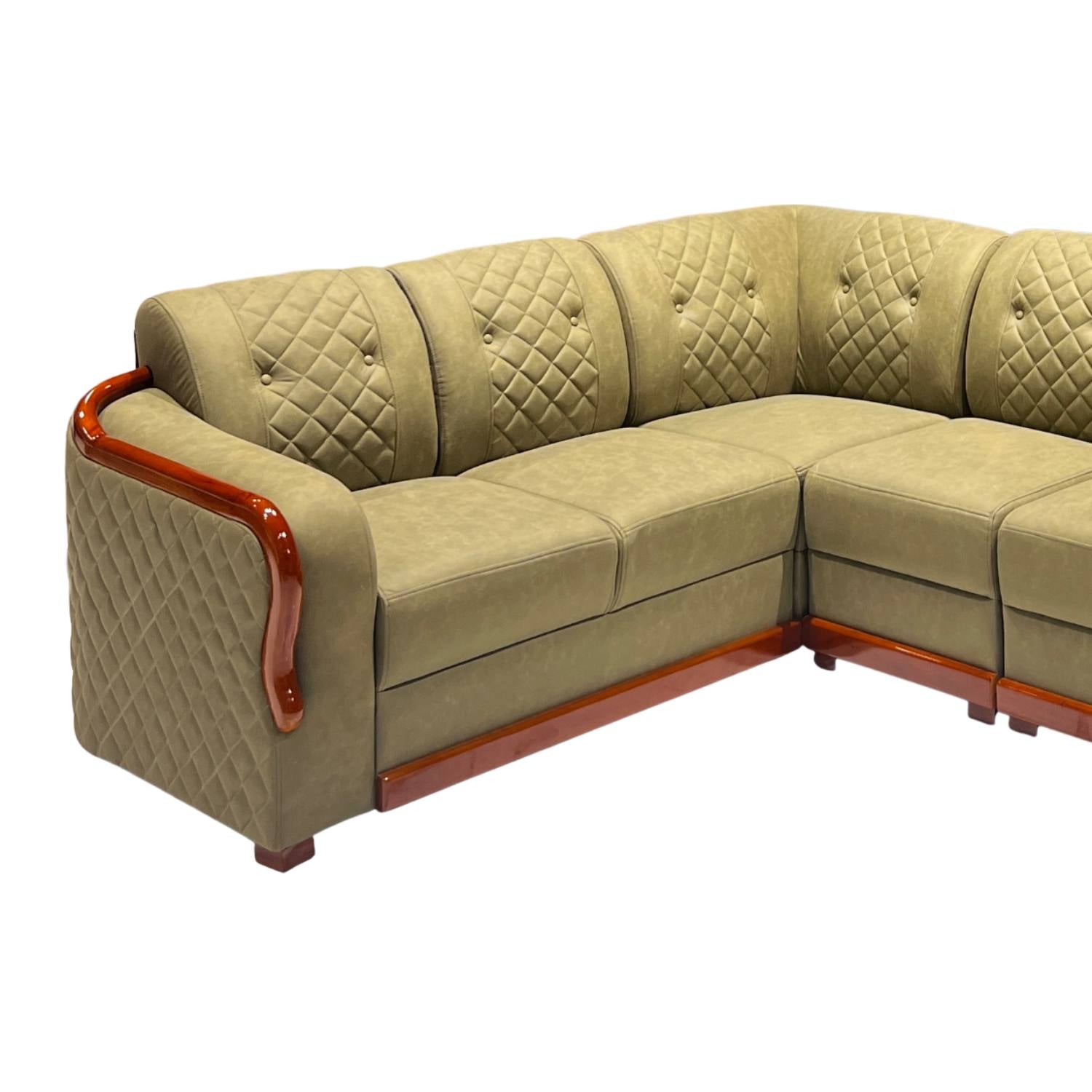 Piping Corner Sofa Set – Suede Fabric | Pocket Spring | Treated Mahogany | Mint Green