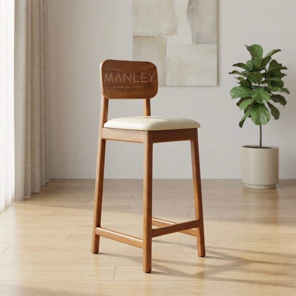 WINDSOR BAR CHAIR | TEAK WOOD & SUEDE FABRIC