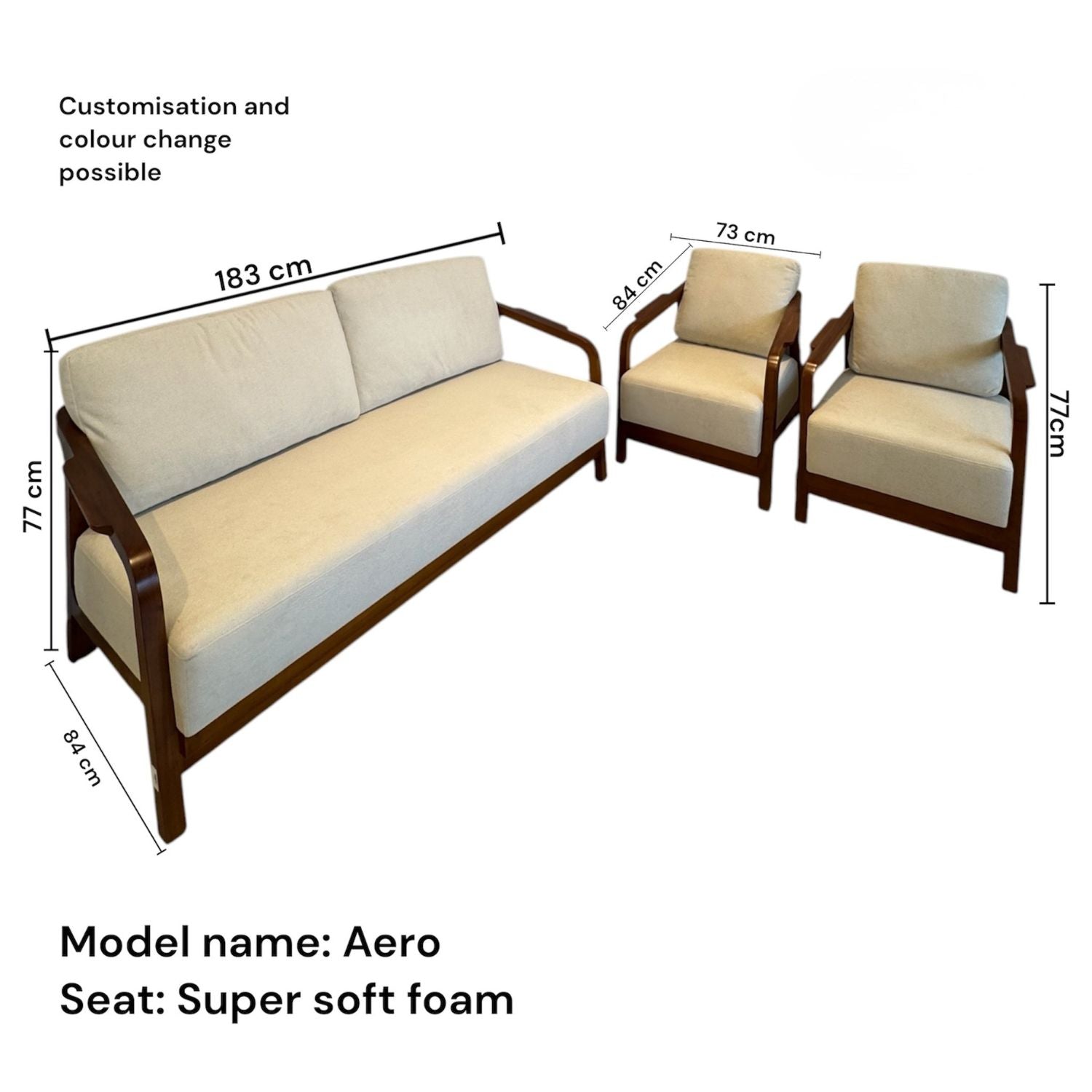 Aero 3+1+1 Sofa – Fabric White