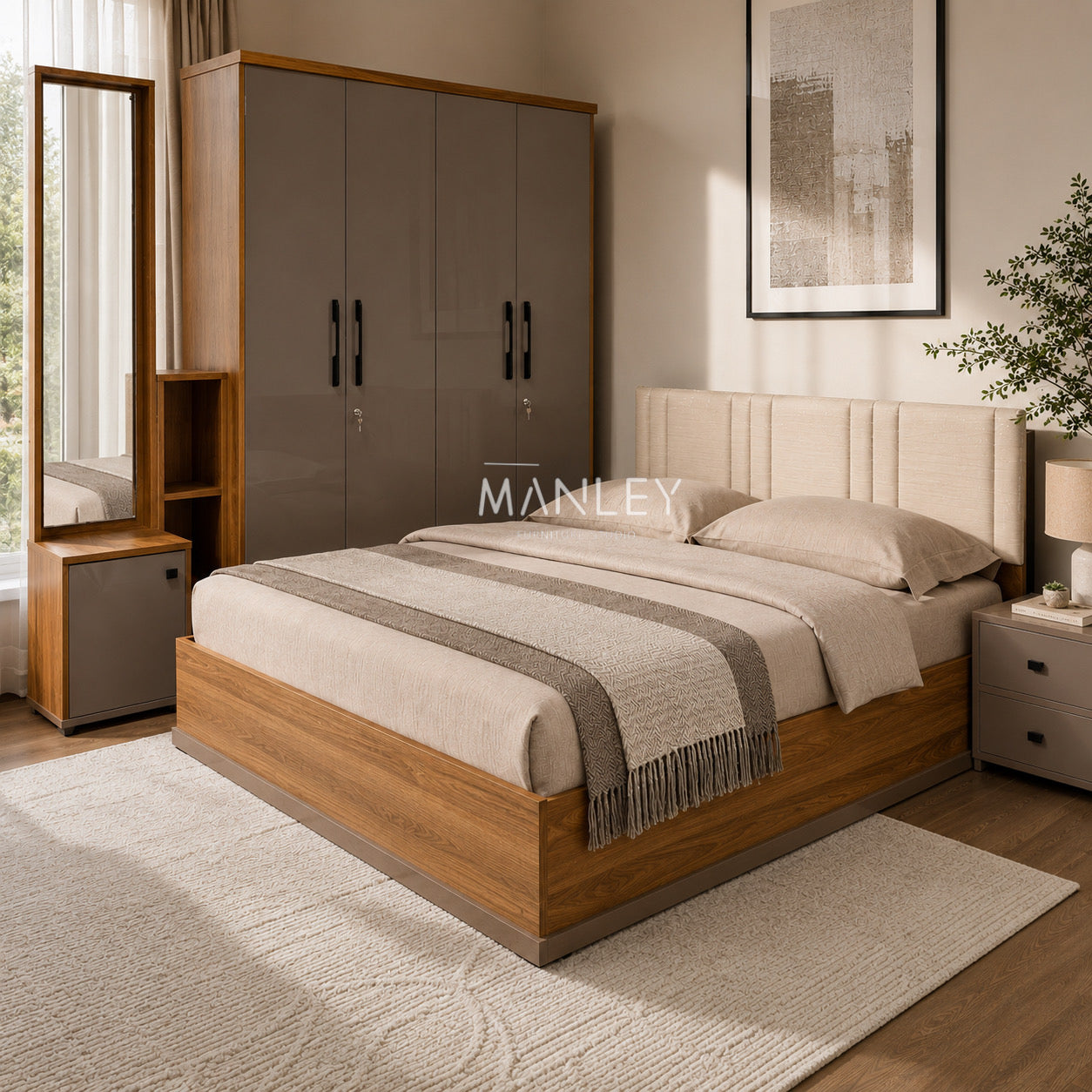 SPYDER UV 4-DOOR BEDROOM SET | PARTICLE BOARD & UV BOARD DOORS | DARK BEIGE
