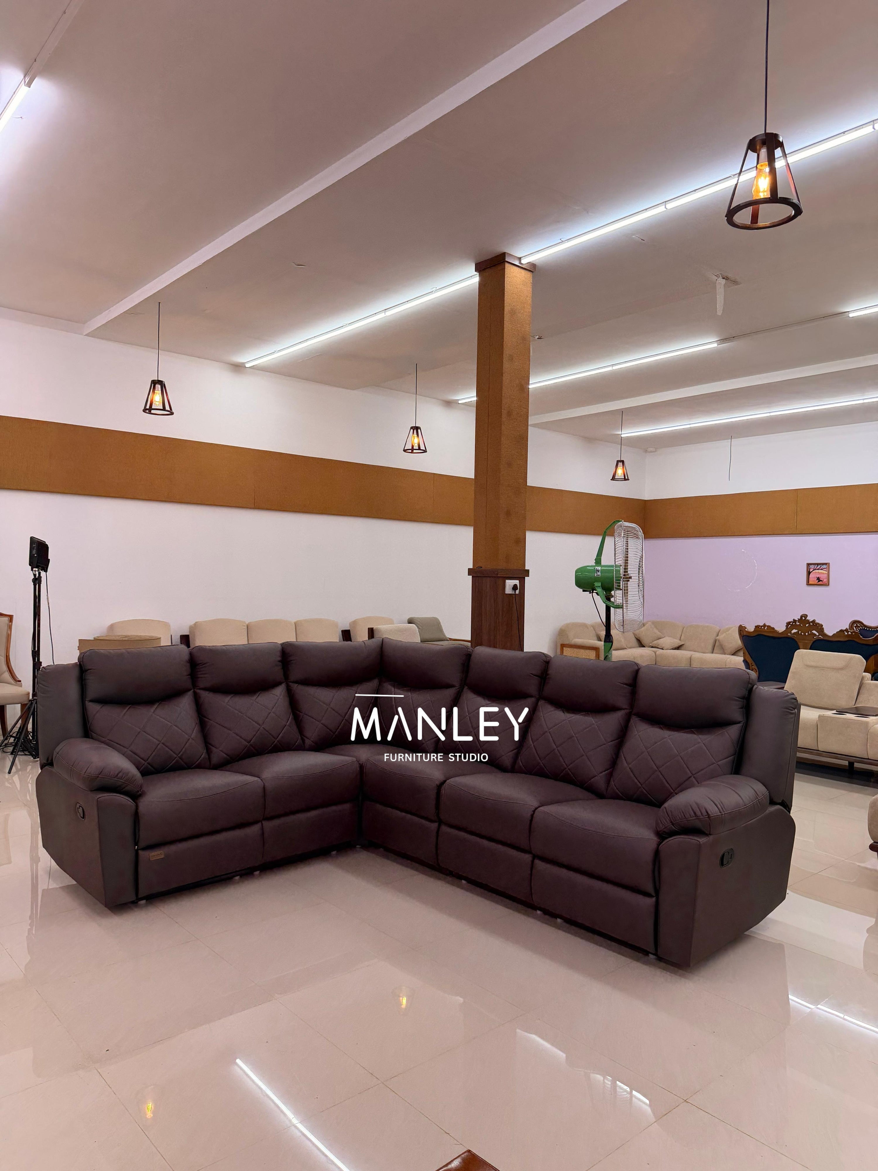 LANER CORNER RECLINER SOFA SET | ART LEATHER UPHOLSTERY | DARK HASH