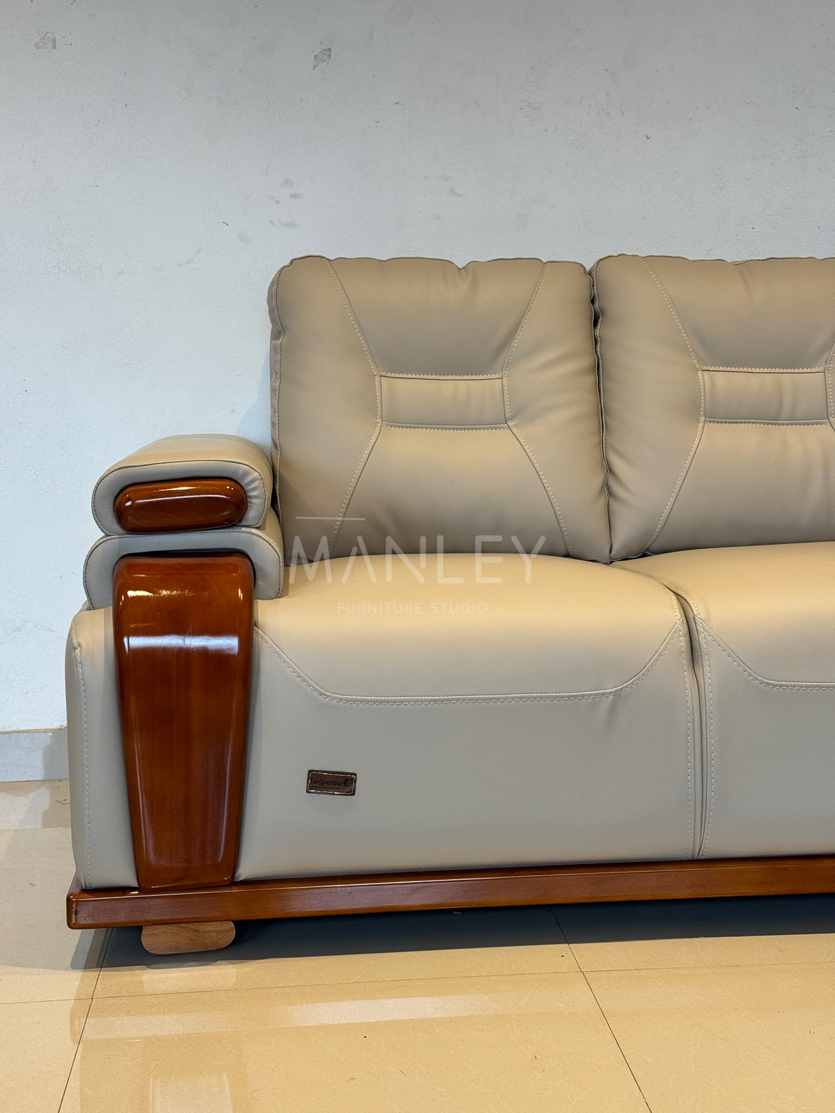 MONACO CORNER SOFA SET | MAHOGANY WOOD & SUEDE FABRIC UPHOLSTERY