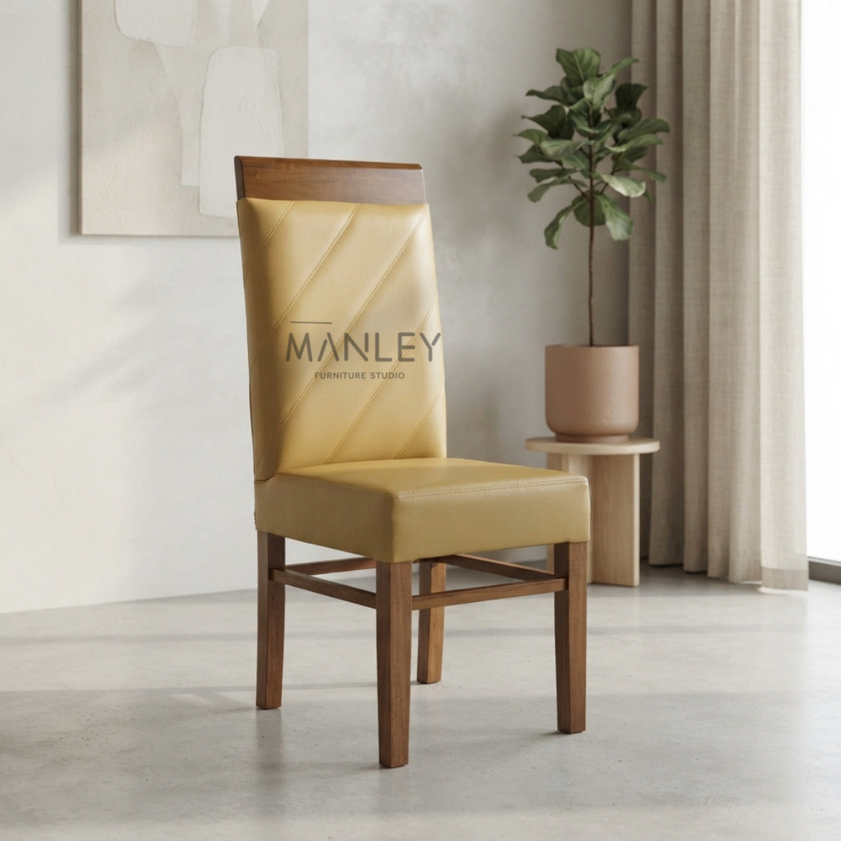 NINOX DINING CHAIR | ACACIA WOOD & REXIN UPHOLSTERY | BEIGE