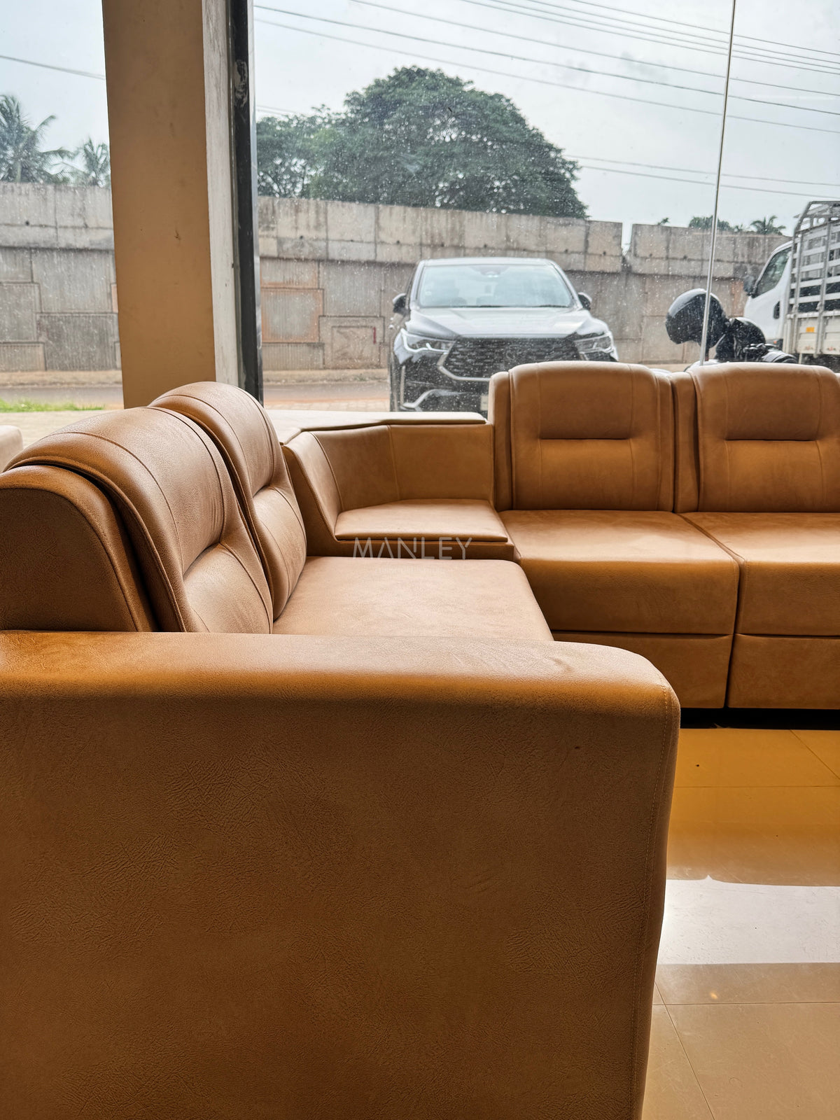 MILAN CORNER SOFA SET | ACACIA WOOD & SUEDE FABRIC UPHOLSTERY | BEIGE