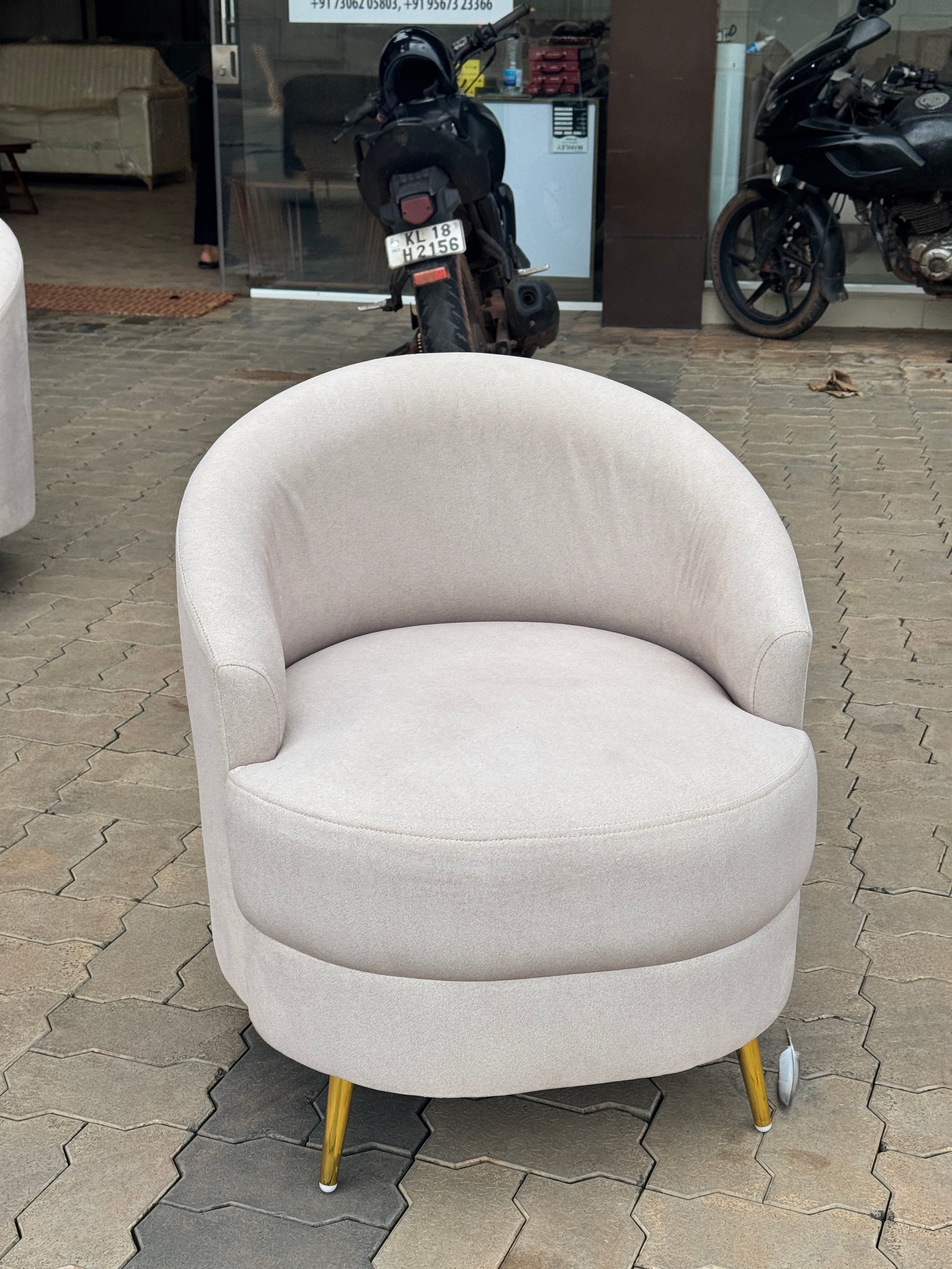 AYION PREMIUM ARM CHAIR SET 3+1+1- SUEDE FABRIC -IVORY COLOUR