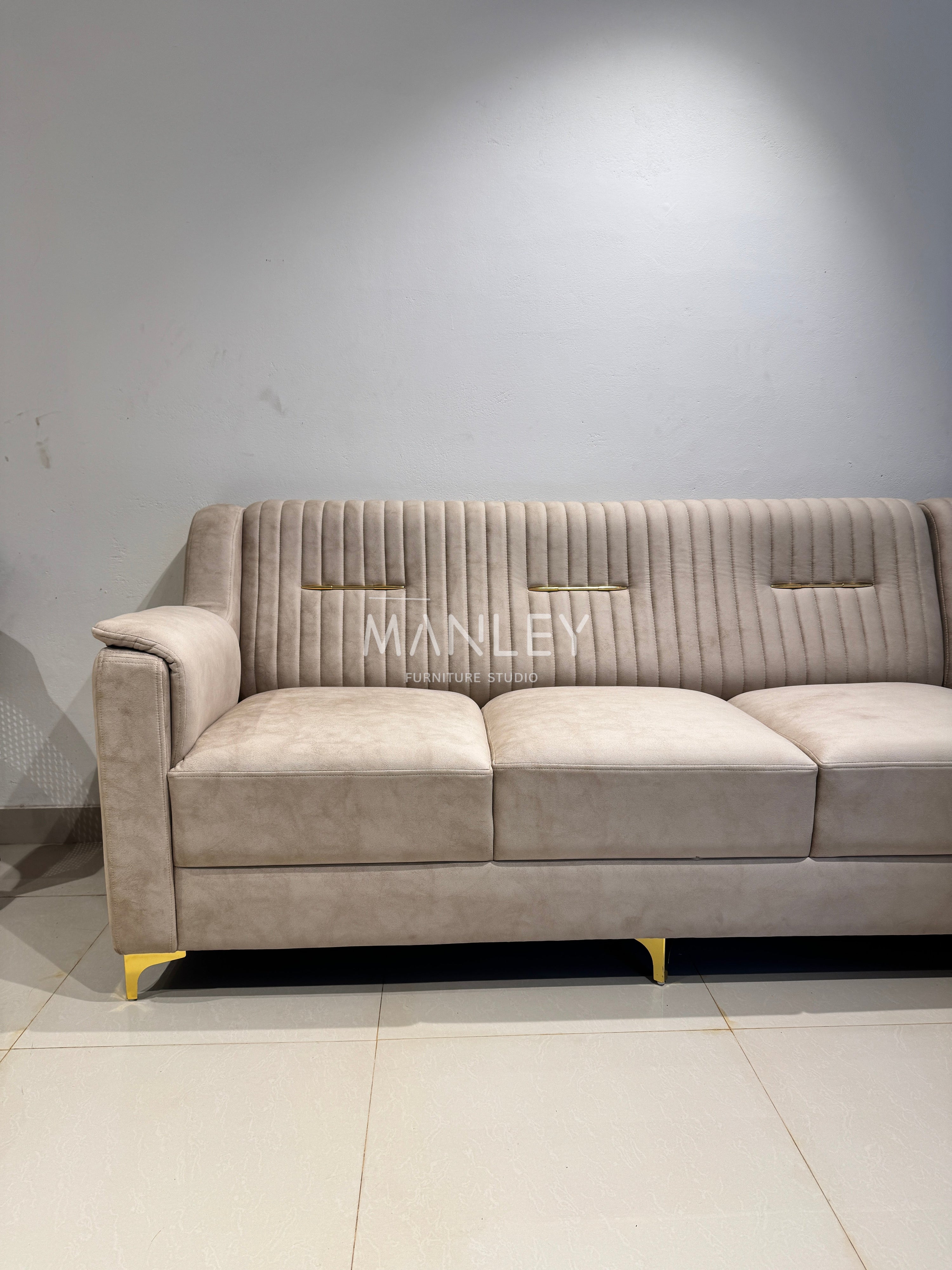 LAVEN LAUNCHER SOFA SET | WOOD FRAME & SUEDE FABRIC | IVORY