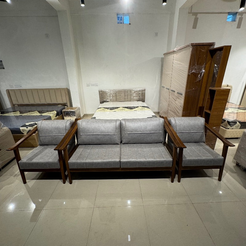 Doms Sofa Set – Solid Teak Wood Frame & Suede Fabric | 25-Month Warranty