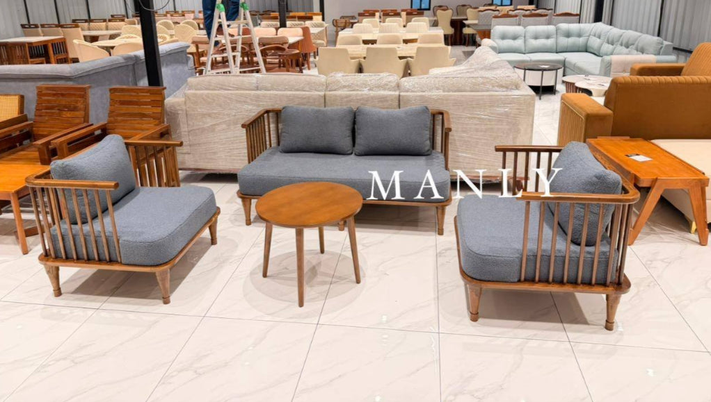 Classy Sofa Set – 3+1+1 Teak Wood Frame & Suede Fabric | 5-Year Warranty