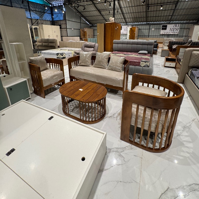 COFIA 3+1+1 SOFASET  | TEAK WOOD AND FABRIC  |  COLOUR CREAM